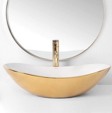 wohnwerk.idee Aufsatzwaschbecken Waschbecken Royal Gold Weiß Goldrand 60,5x36cm