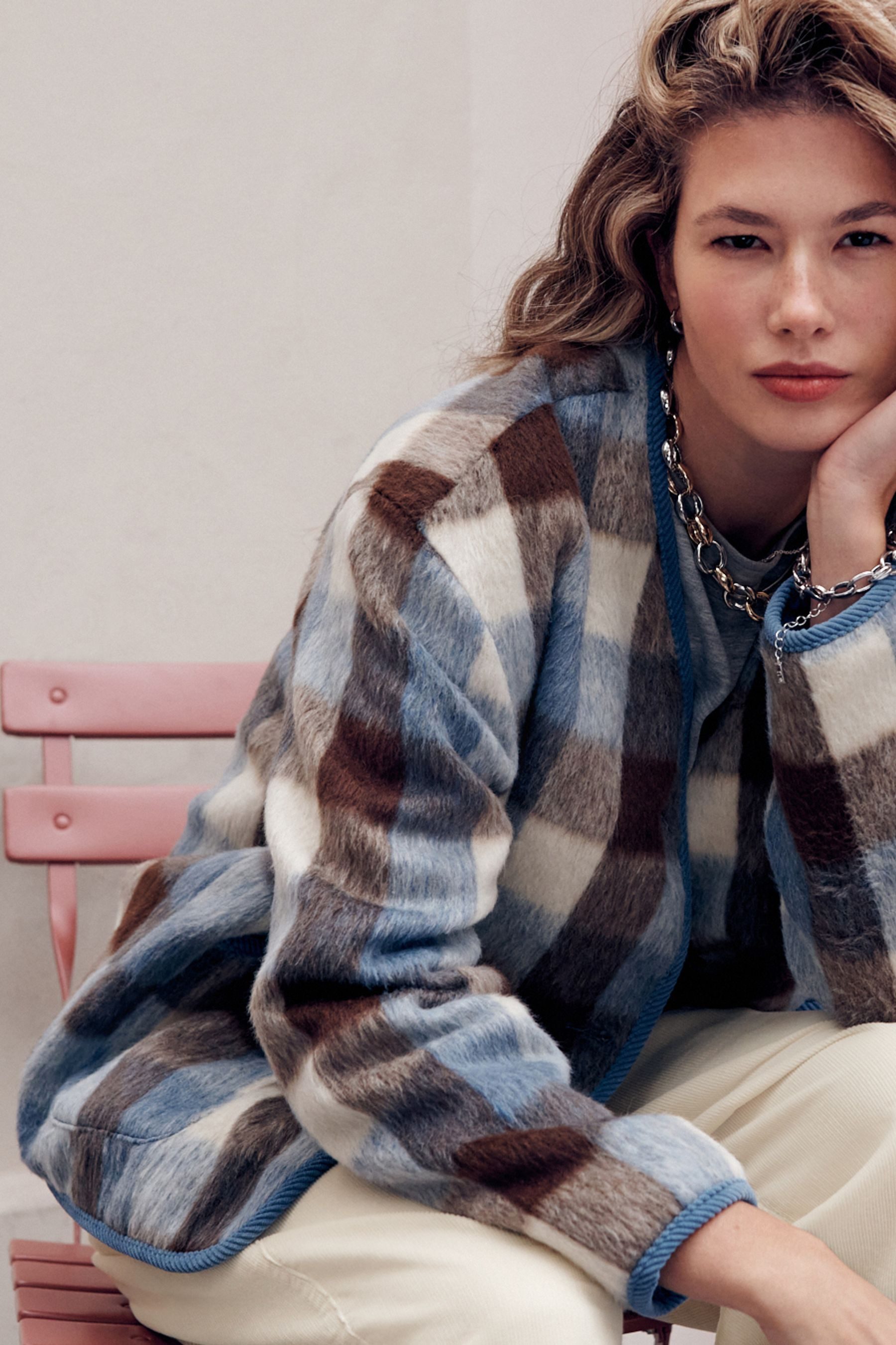 Next Kurzjacke Jacke mit Karomuster (1-St)