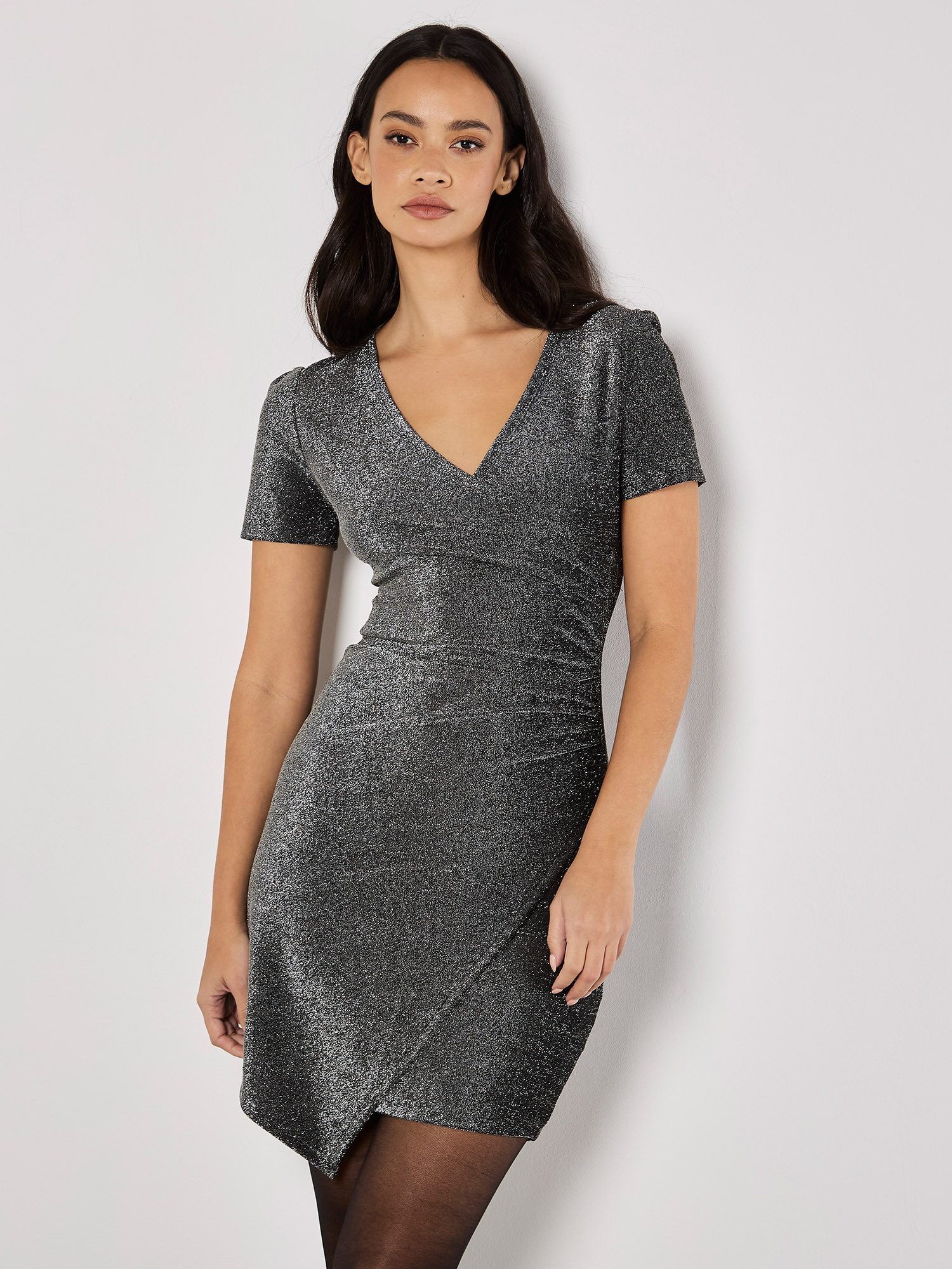 Apricot Partykleid Glitzerminikleid mit seitlicher Raffung, mit Wickeloptik