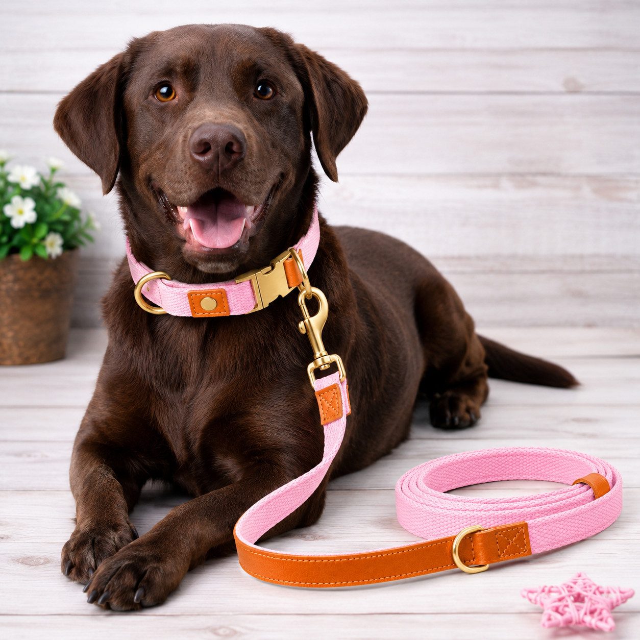 Illes-Laedchen Hunde-Halsband hochwertiges Hundehalsband & Hundeleine Set aus Nylon mit Leder, – Verstellbares Hunde Set in verschiedenen Größen & Farben