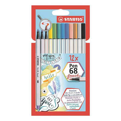 STABILO Filzstift Pen 68 brush, (12-tlg), durch Druck dicke oder dünne Linien