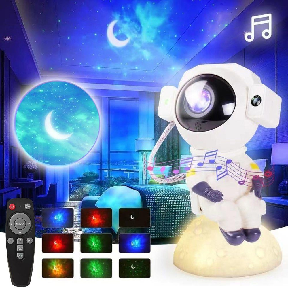 Rosnek LED Nachtlicht Musik-Lautsprecher, Timer, 360° einstellbar, für Schlafzimmer, Rot/Grün/Blau/Weiß, Astronaut, Kinder Geschenke Party Deko, Fernbedienung, Galaxie-Projektor