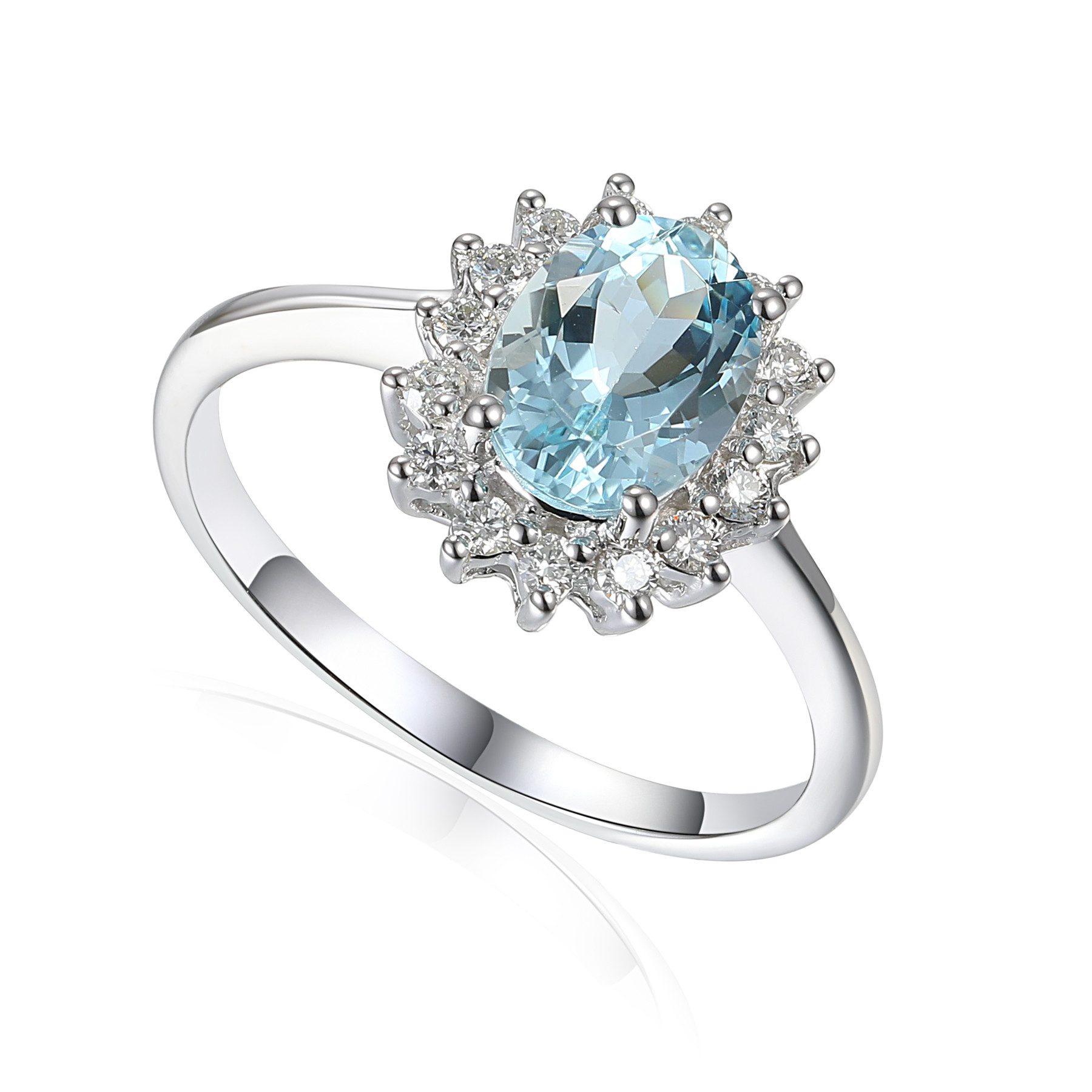 Solitärring 585 Weißgold Ring mit Aquamarin 1,20 ct.Gr. 54