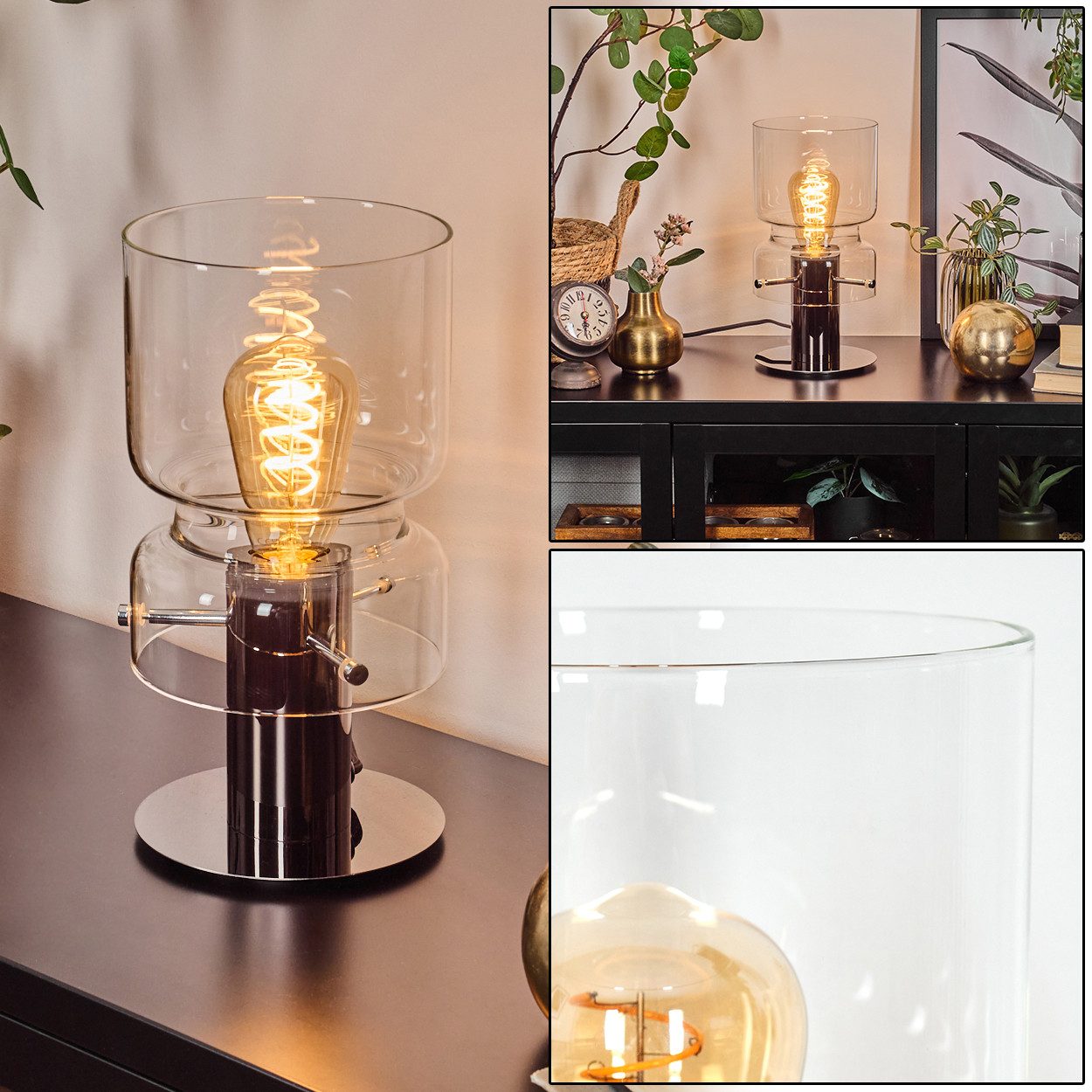 hofstein Tischleuchte Tischlampe aus Metall/Glas in günstig online kaufen