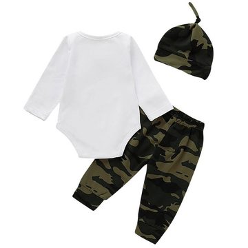 Lapastyle Shirt, Hose, Jacke & Mütze Neugeborene Modischer Anzug, Langarm Komfort Outfit für Baby Jungen (Set, 3-tlg) Tarn- und Briefdruck, praktische Druckknöpfe, Party Geschenk-Set