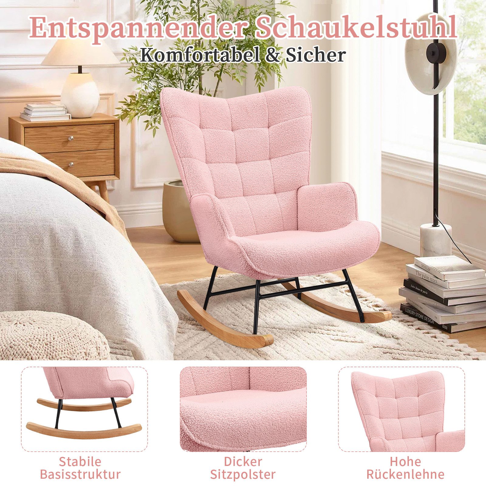 SEEZSSA Schaukelstuhl Schaukelstuhl Stillsessel Relaxsessel Schaukelsessel, Mit Holzkufen Wohnzimmersessel für Schlafzimmer Kinderzimmer – Bild 4 von 5