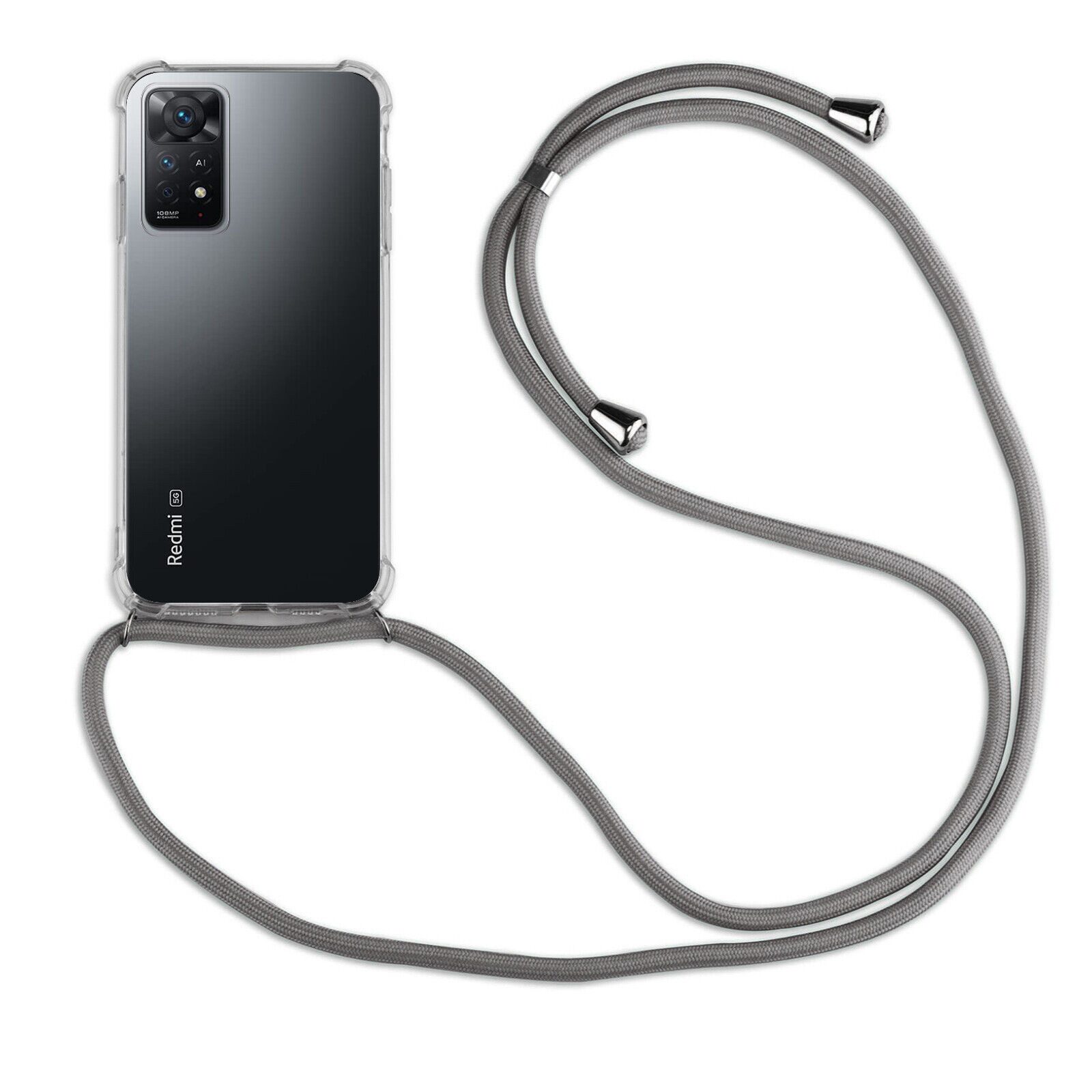 betterfon Handykette für Xiaomi Redmi Note 12 Pro 4G / Redmi Note 11 Pro mit Band Grau, Hände frei – mit Silikonhülle & Schnur für flexiblen Alltag