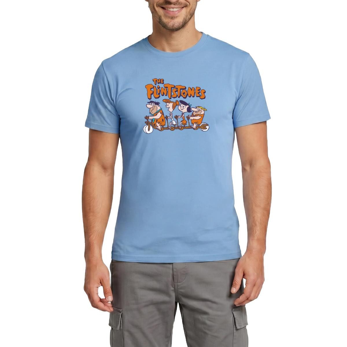 Spreadshirt T-Shirt The Flintstones Fred & Co Auf Steinzeit-Radtour Männer T-Shirt (1-tlg)