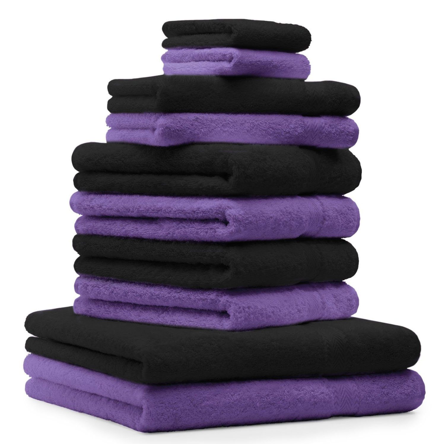 Betz Handtuch Set 10-TLG. Handtuch-Set Classic Farbe lila und schwarz, 100% Baumwolle
