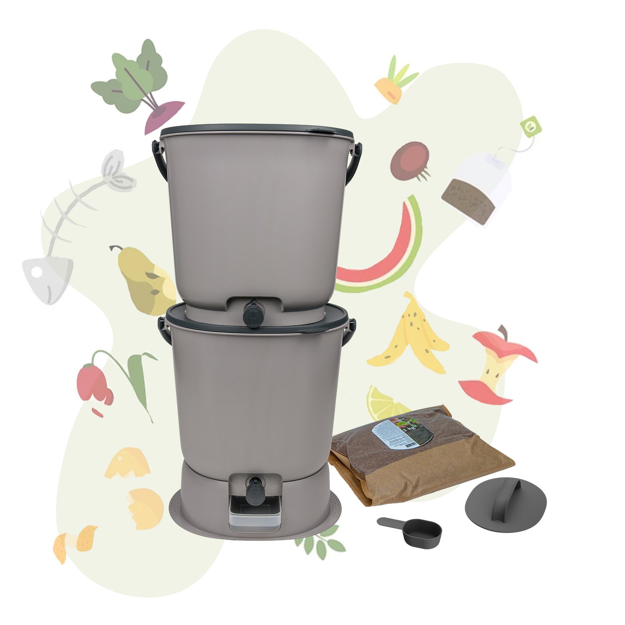 Komposter Bokashi Starter Set mit 2 Eimern und Ferment