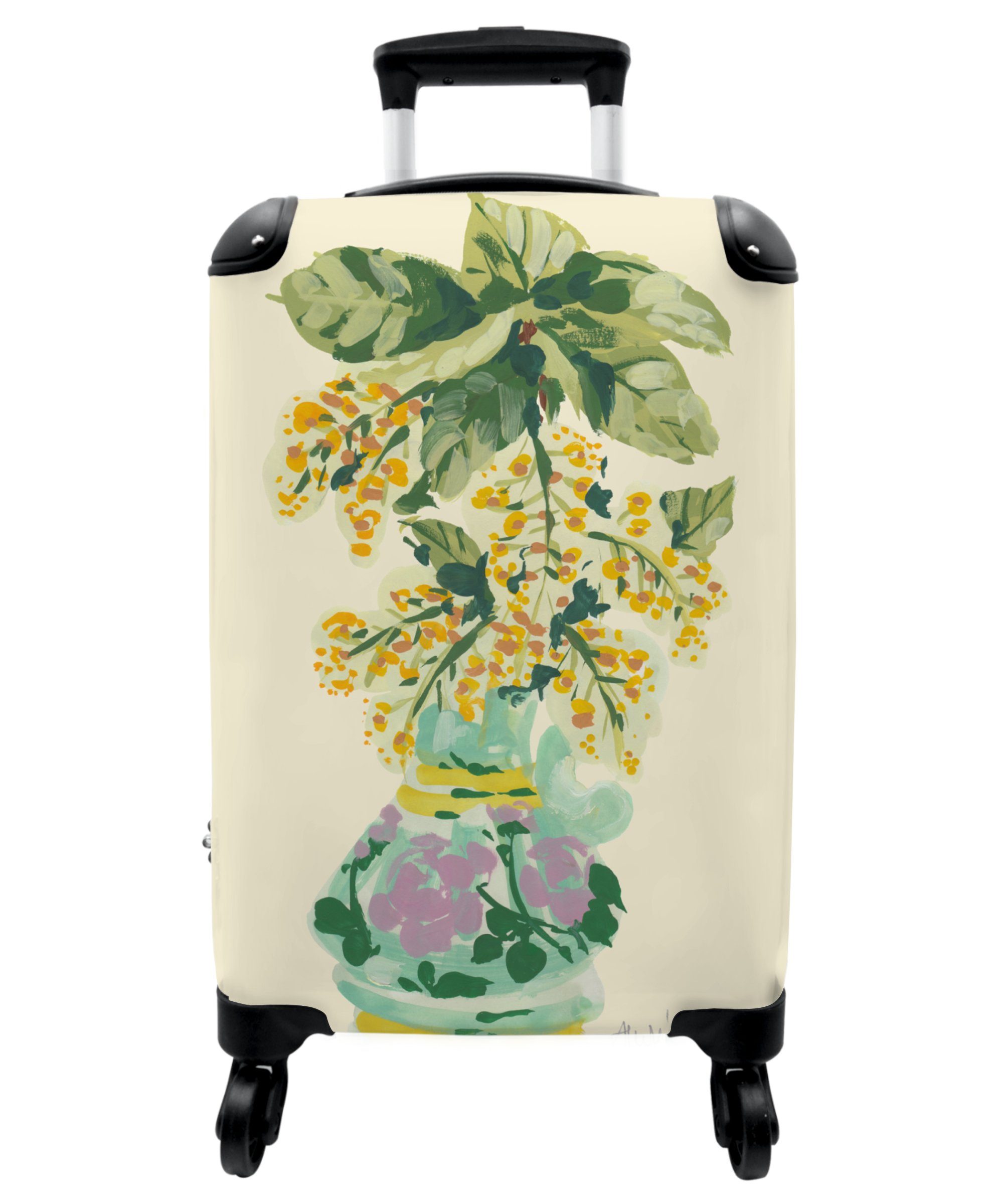 NoBoringSuitcases.com© Handgepäckkoffer 55x35x20cm Pflanzen - Abstrakt - Grün - Gelb, 4 Rollen, Handgepäck Trolley Rollkoffer Kleine Reisekoffer mit 4 Rollen - Cabin