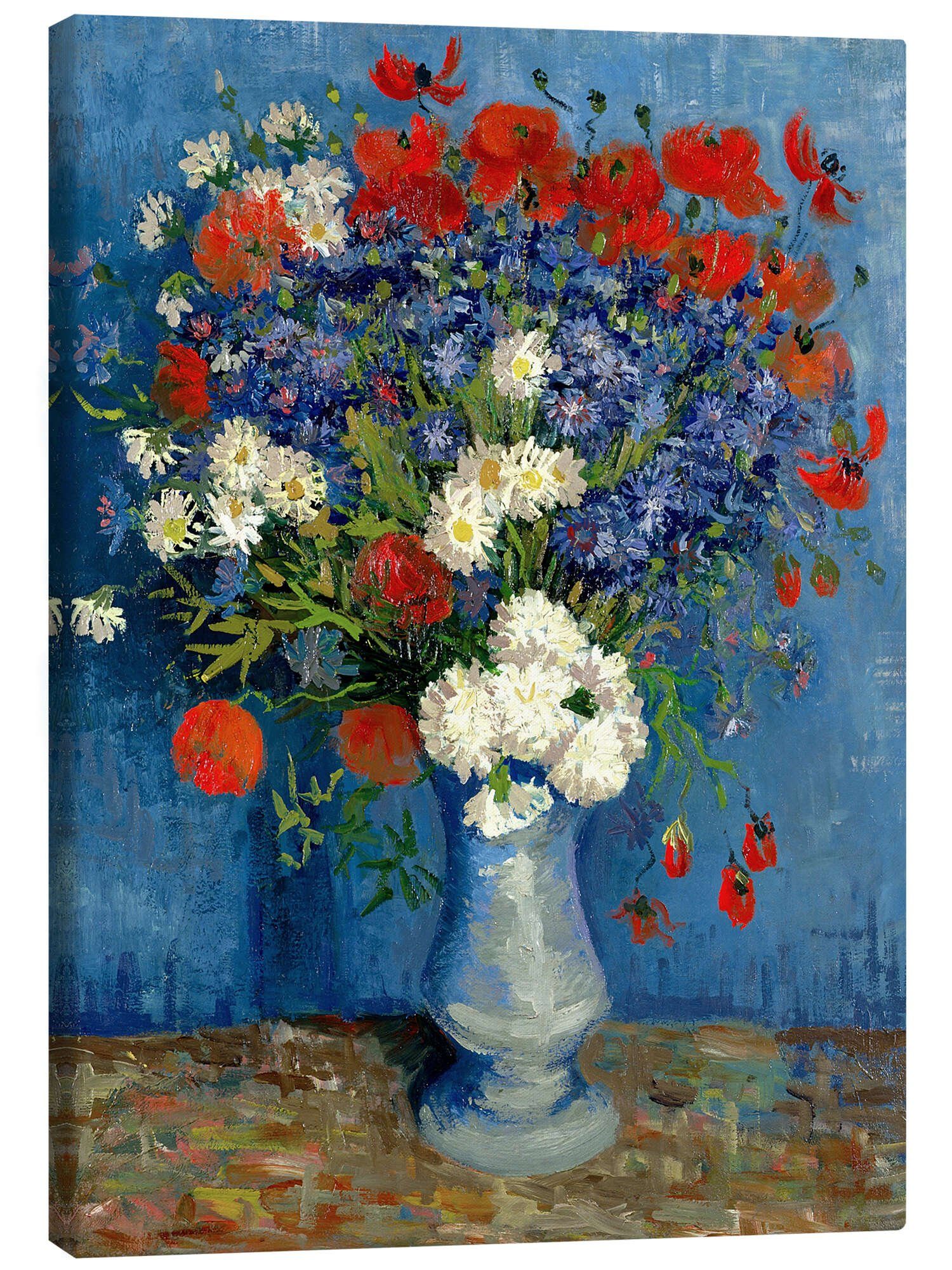 Posterlounge Leinwandbild Vincent van Gogh, Vase mit Kornblumen und Mohn, Wohnzimmer Malerei