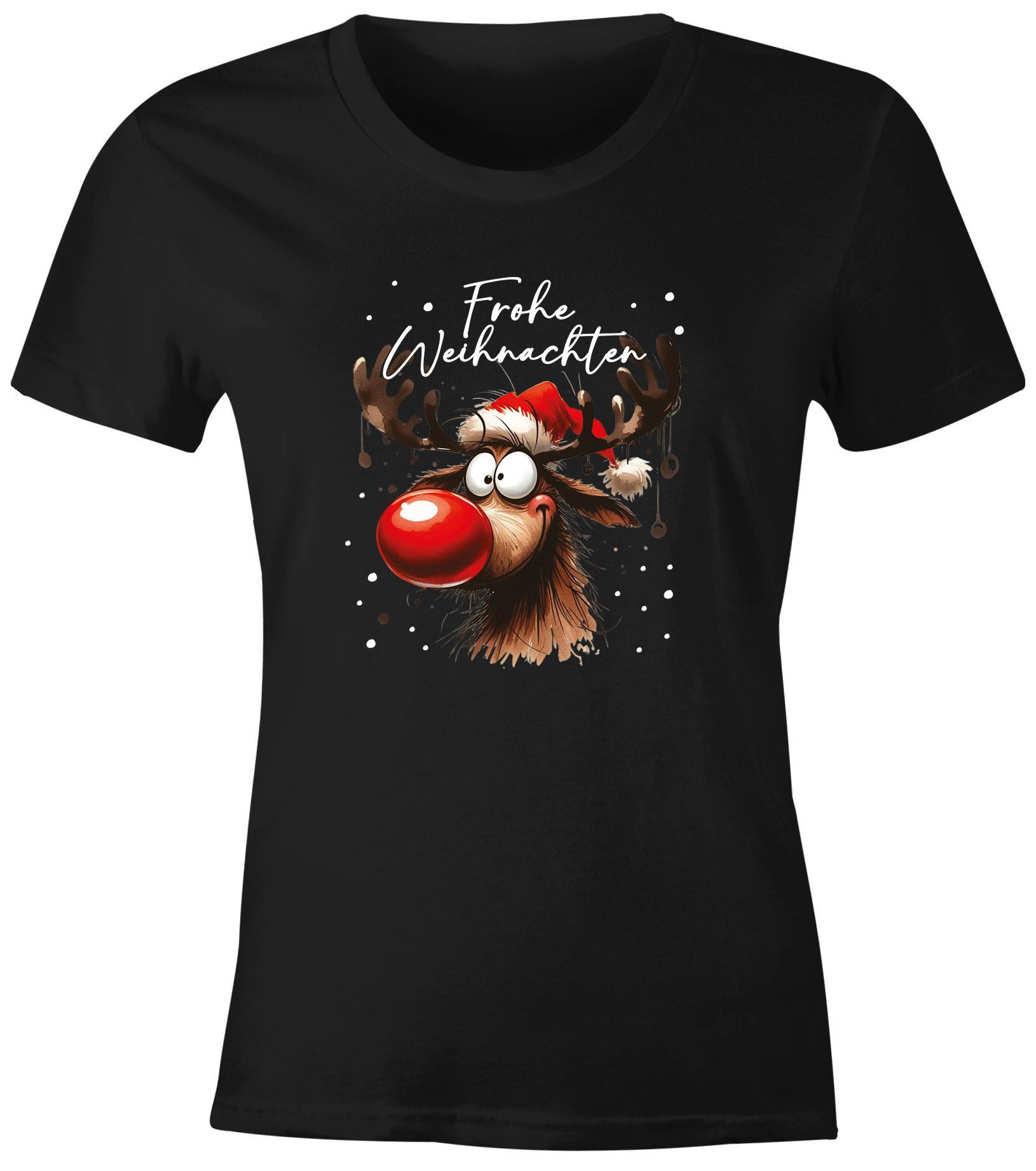 Print-Shirt Weihnachtsshirt Damen Spruch XMAS Rentier T-Shirt Weihnachten Lustig
