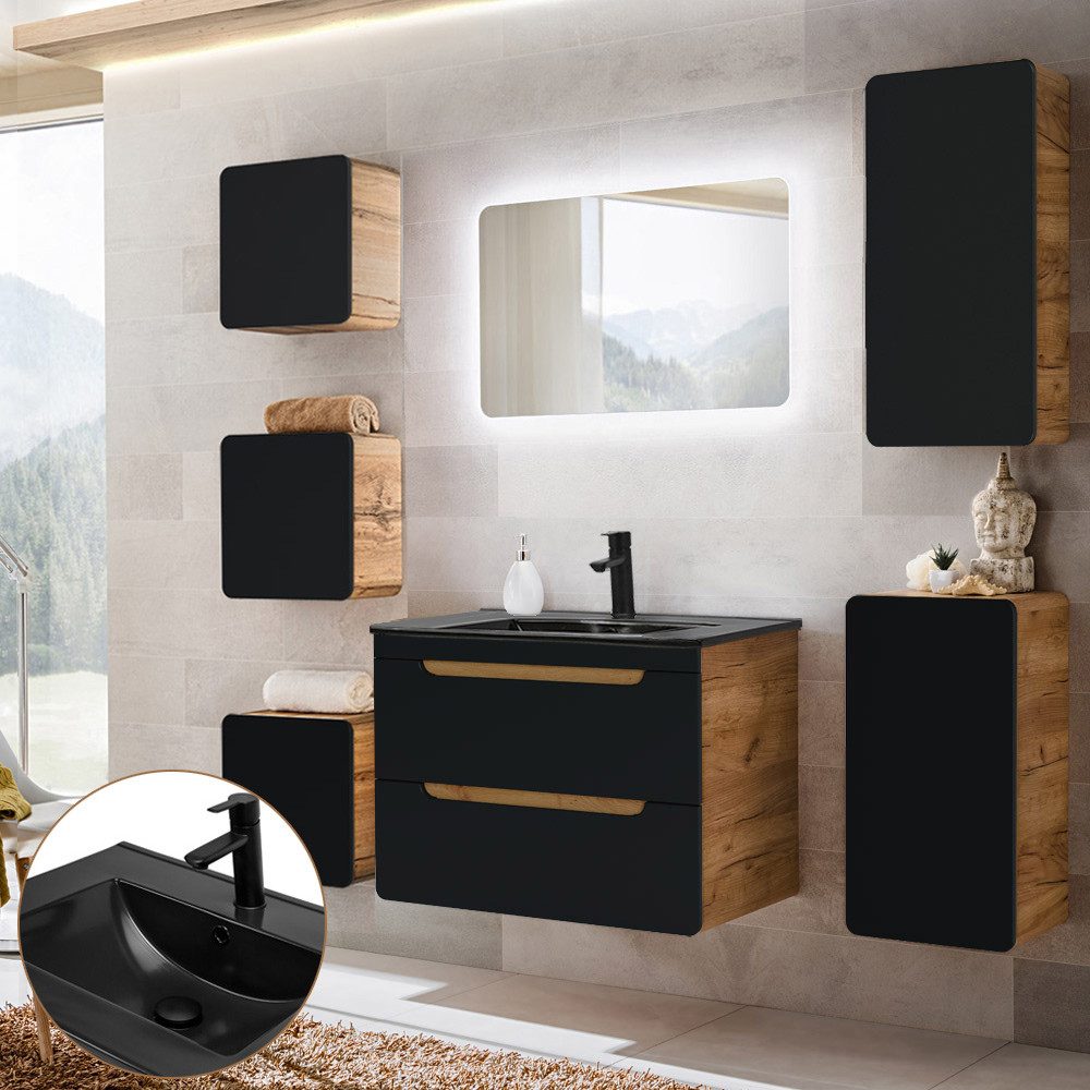 Lomadox Badmöbel-Set NEW-LUTON, (Spar-Set, 7-St), Eiche günstig online kaufen