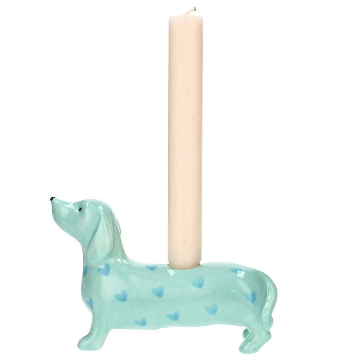Giftcompany Kerzenhalter Kerzenleuchter Mignon Dackel mit Herzen Türkis