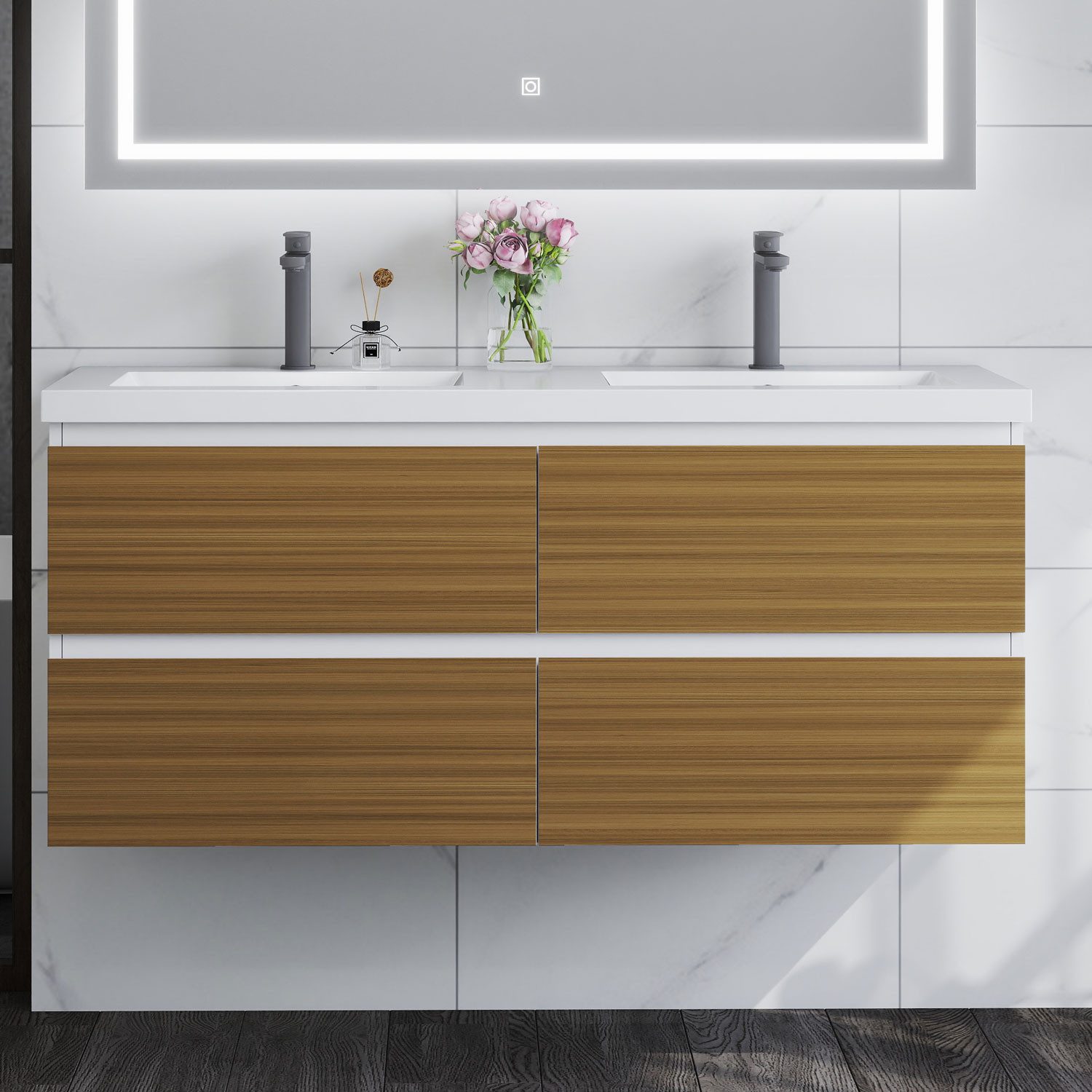 duschspa Doppelwaschtisch 120cm Waschtisch mit Unterschrank Waschbecken mit Badschrank