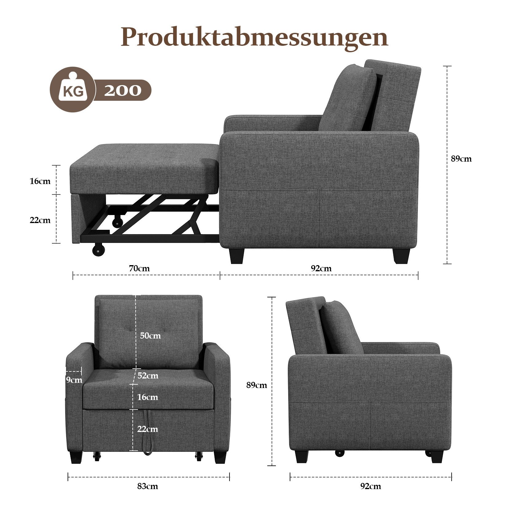 OUNUO Sofa Schlafsofa Klein 3 in 1, Klappsofa & Schlafhocker mit Bettfunkti günstig online kaufen