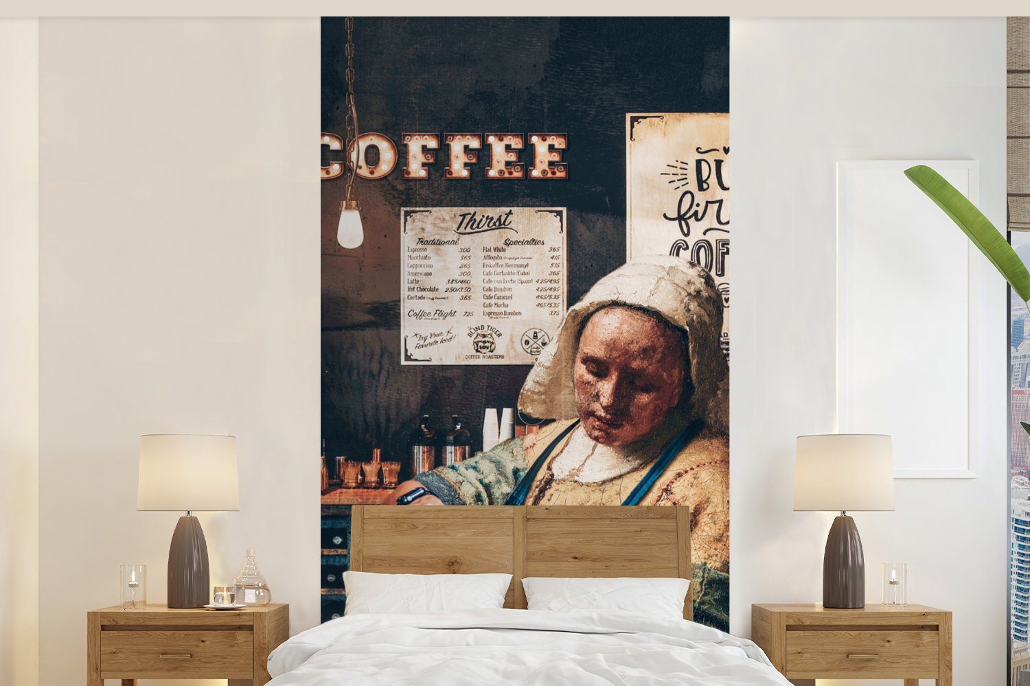 Milchmädchen (2 bedruckt, Kaffee St), Wohnzimmer MuchoWow - Vliestapete Schlafzimmer Küche, - Cappuccino, Fototapete Matt, für Barista Fototapete -