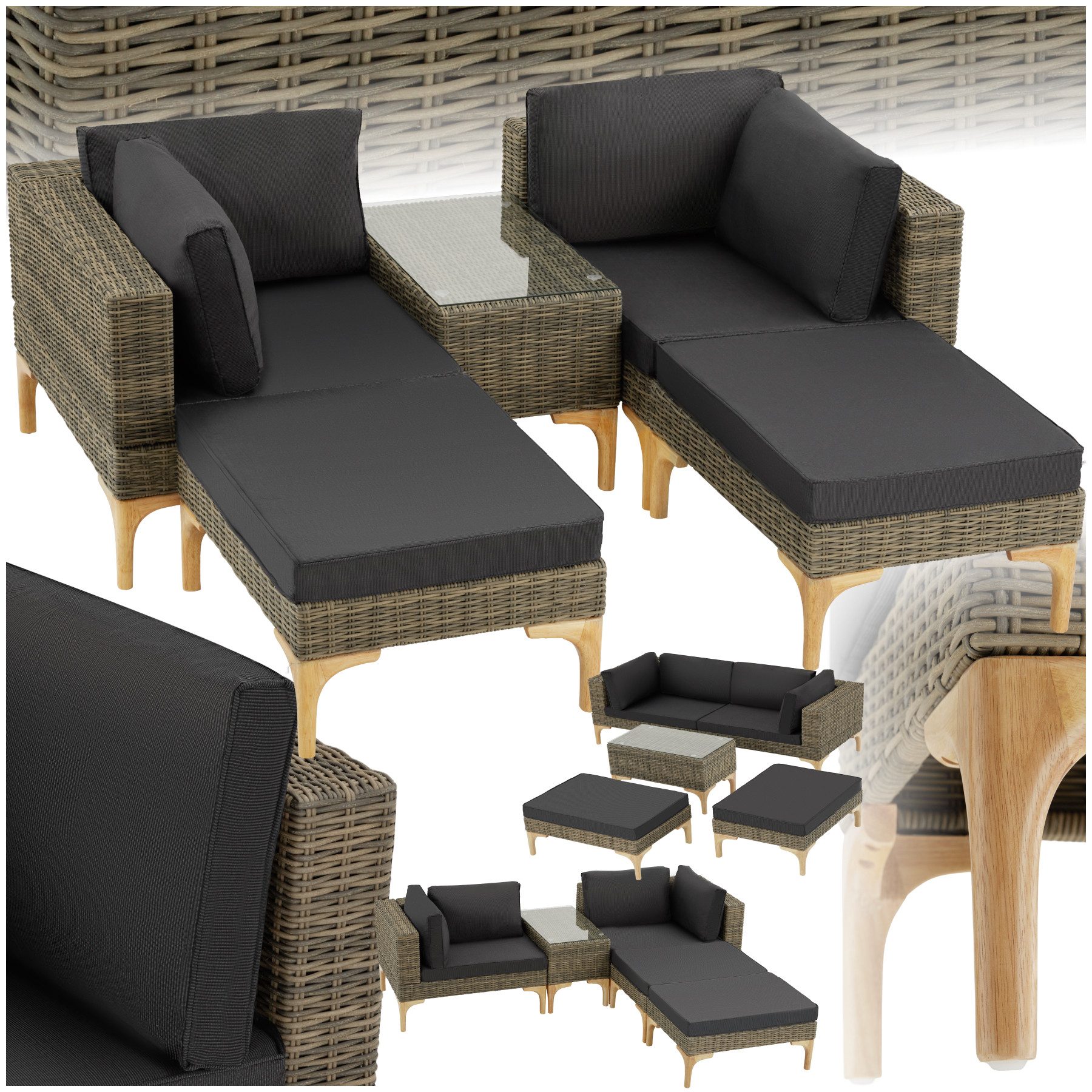 tectake Loungeset Rattan Lounge, (Set, 5-tlg), günstig online kaufen