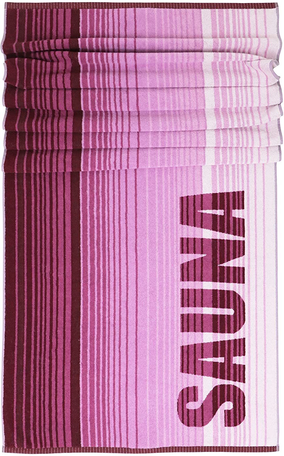 Lashuma Saunatuch Oslo, Walkfrottee (1-St), Damen Saunahandtuch 85x200 cm mit Streifen Rosa - Weinrot