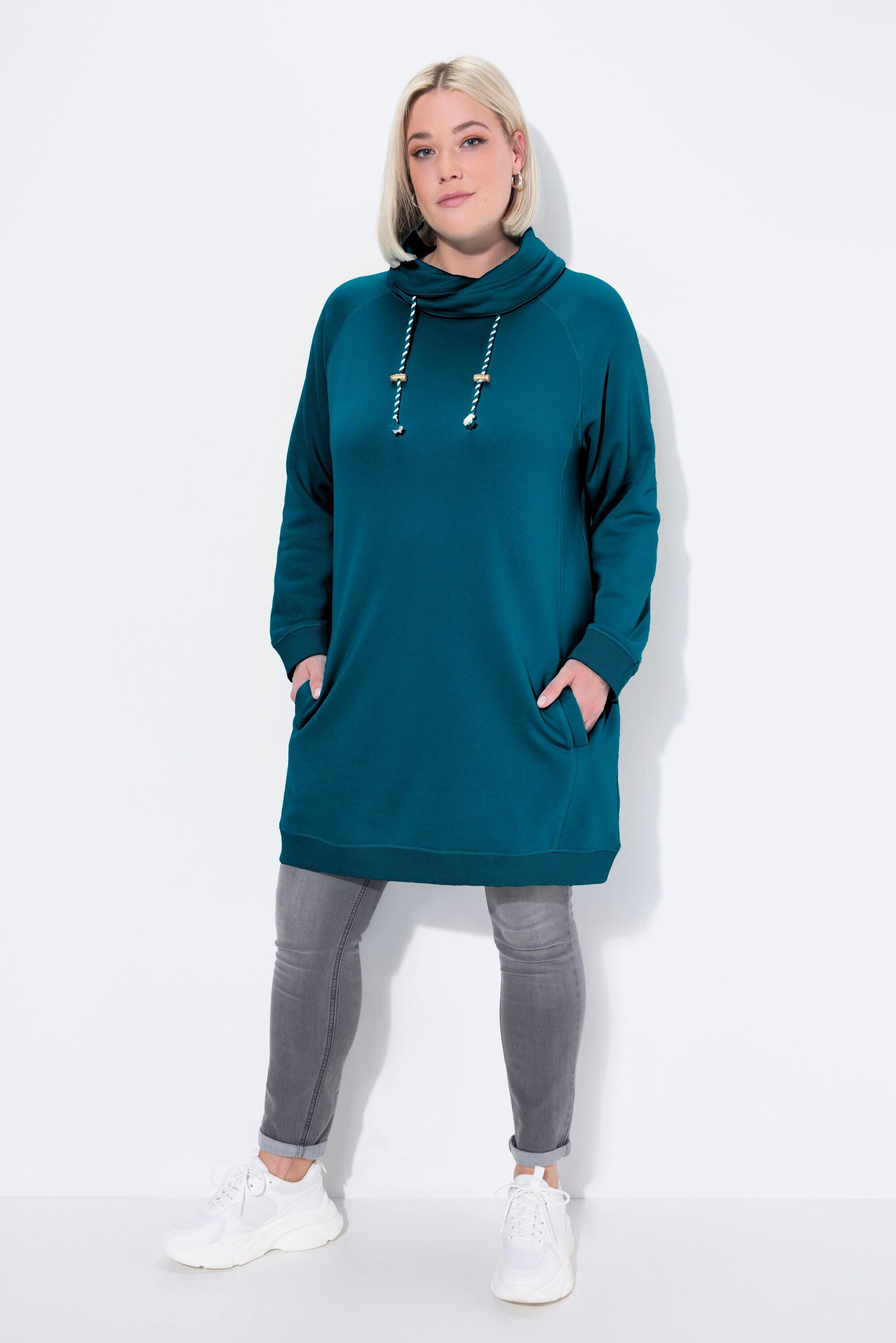 Ulla Popken Jerseykleid Sweatkleid Stehkragen Langarm Taschen