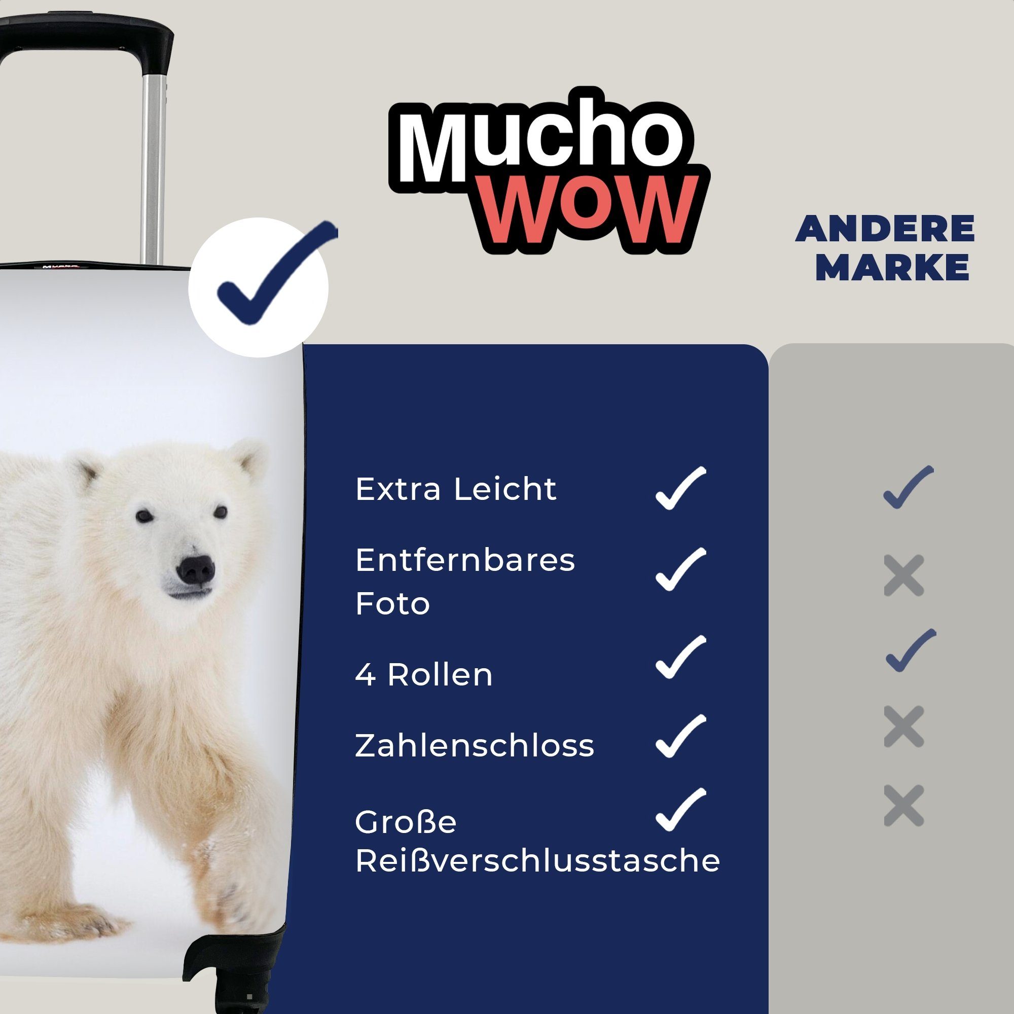 MuchoWow Handgepäckkoffer Handgepäck Schnee mit Weiß, Eisbär Reisekoffer rollen, Reisetasche Ferien, für - - Rollen, Trolley, 4