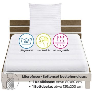 Microfaserbettdecke + Kopfkissen, 2er Set Bettdecke und Kopfkissen Basic (Bettenset), wometo