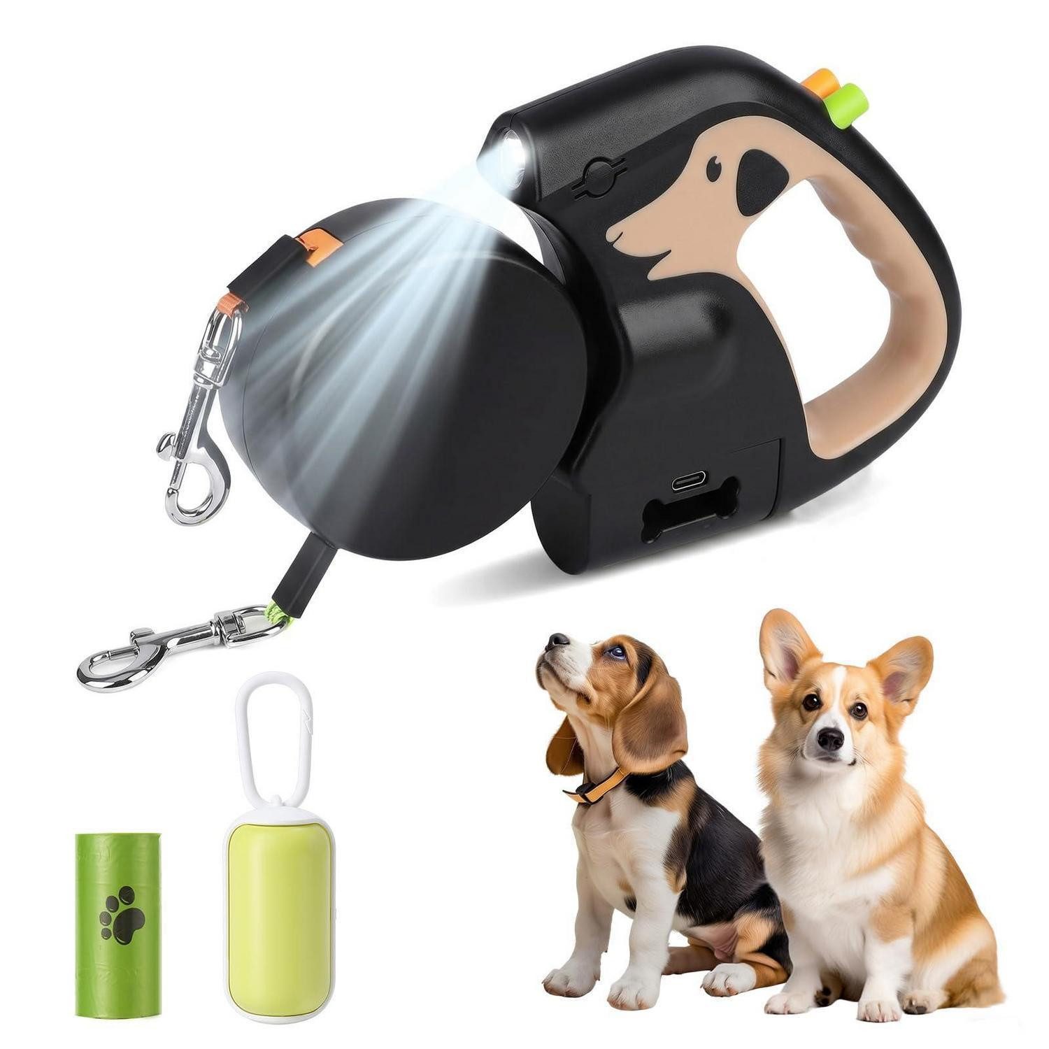 LuxusKollektion Rollleine Doppelleine Hund 2 Hunde Ausziehbar Khaki, Kunststoff (1-tlg)