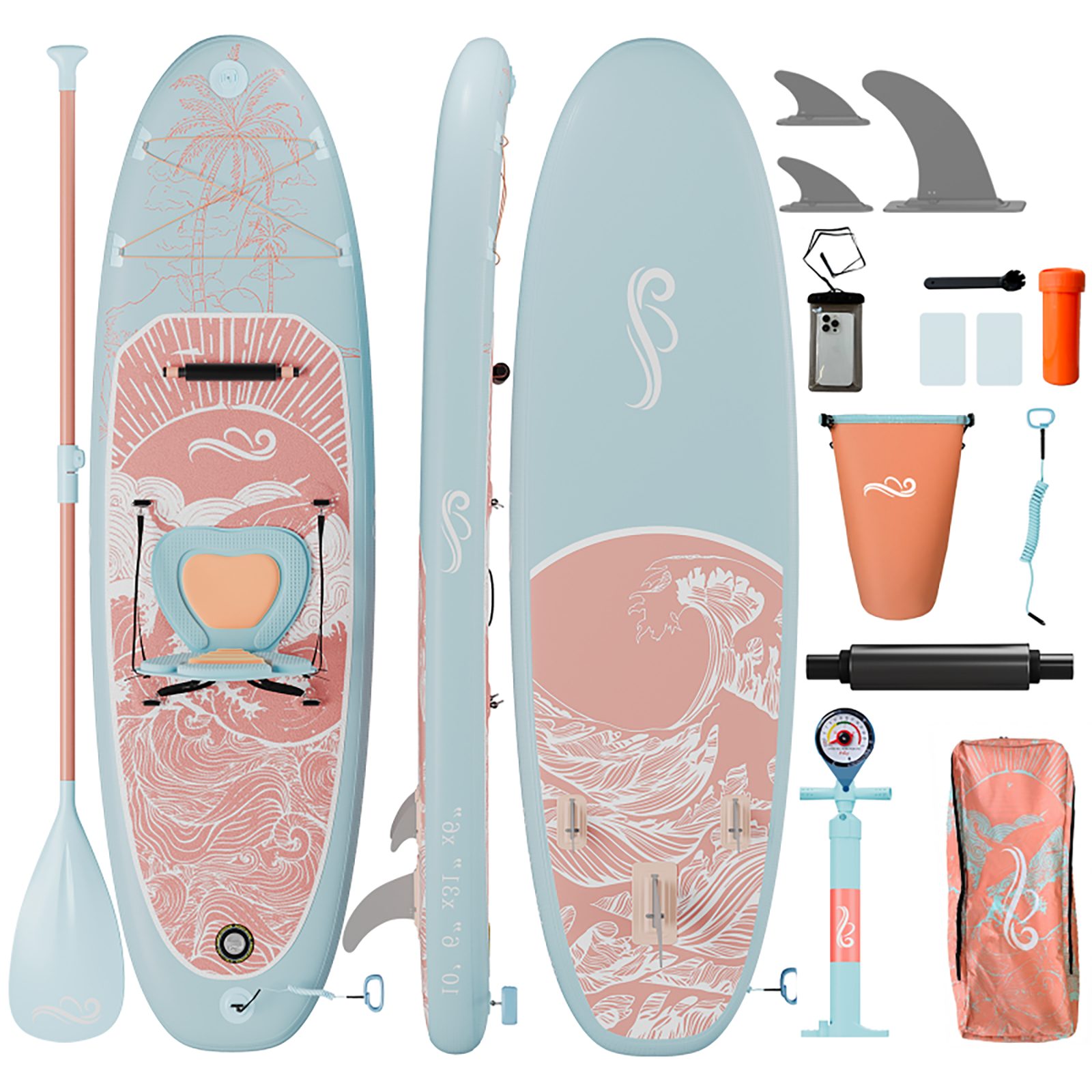 HOMALL Inflatable SUP-Board Aufblasbares Stand Up Paddle Board mit Halter, Sitz und Fußband, 320cm SUP-Board Set mit Action-Cam Halterung, Bis 130kg