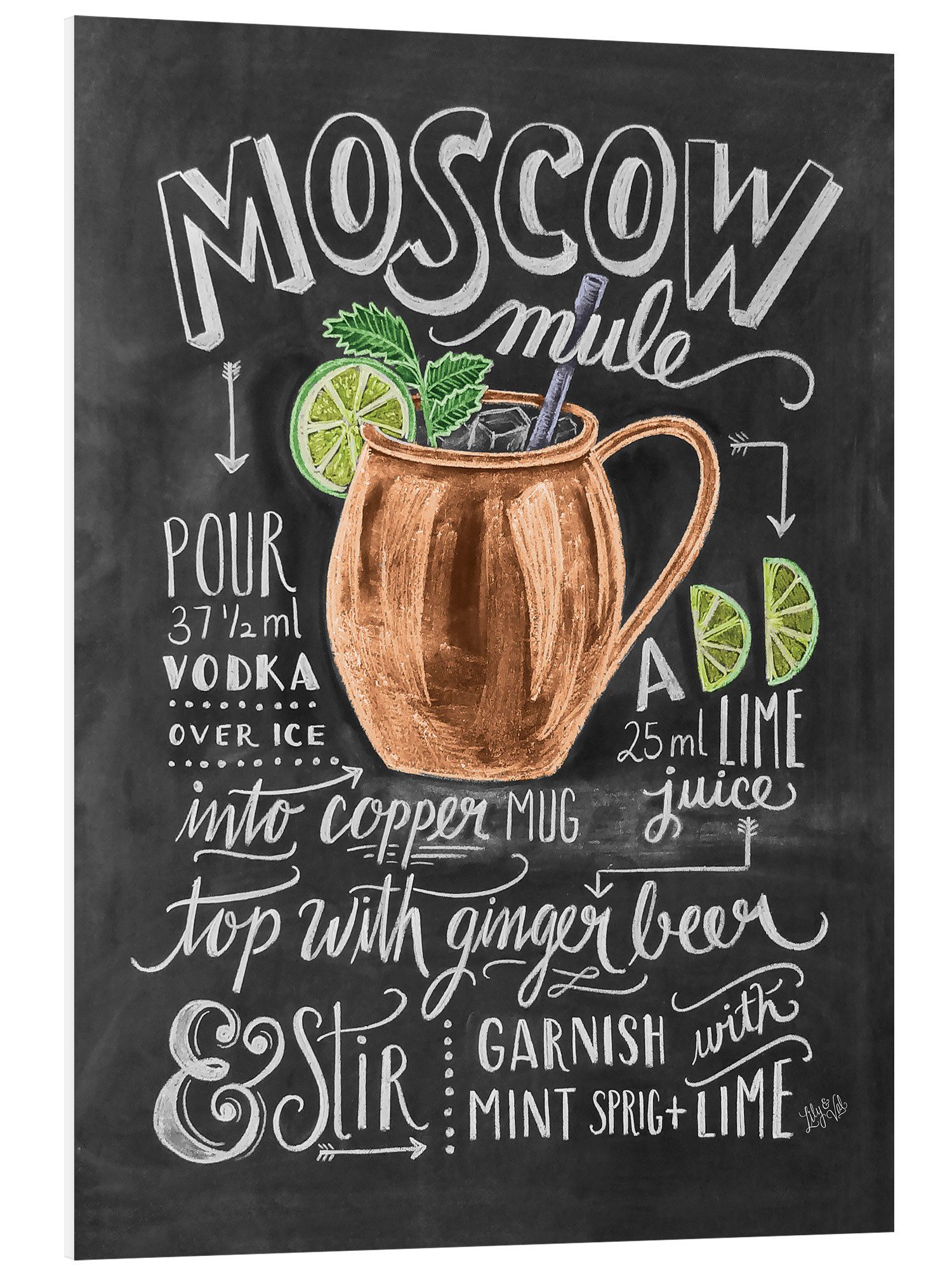 Posterlounge Forex-Bild Lily & Val, Moscow Mule Rezept (Englisch), Bar Illustration
