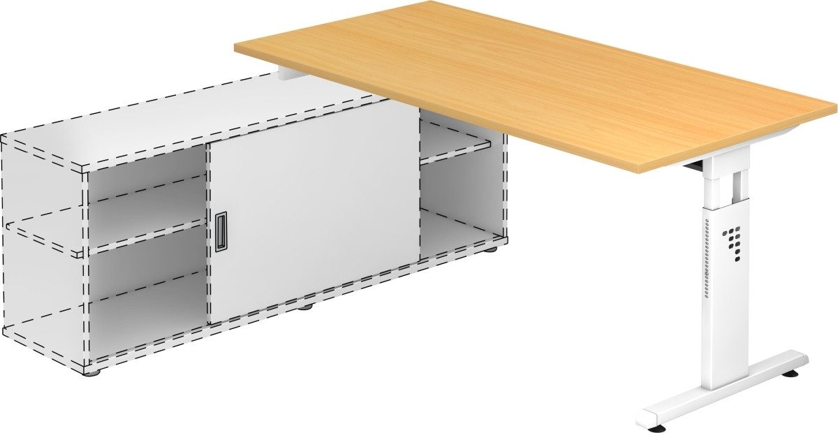 HAMMERBACHER Schreibtisch Anbauschreibtisch T-Fuß 160x80cm Buche/weiß