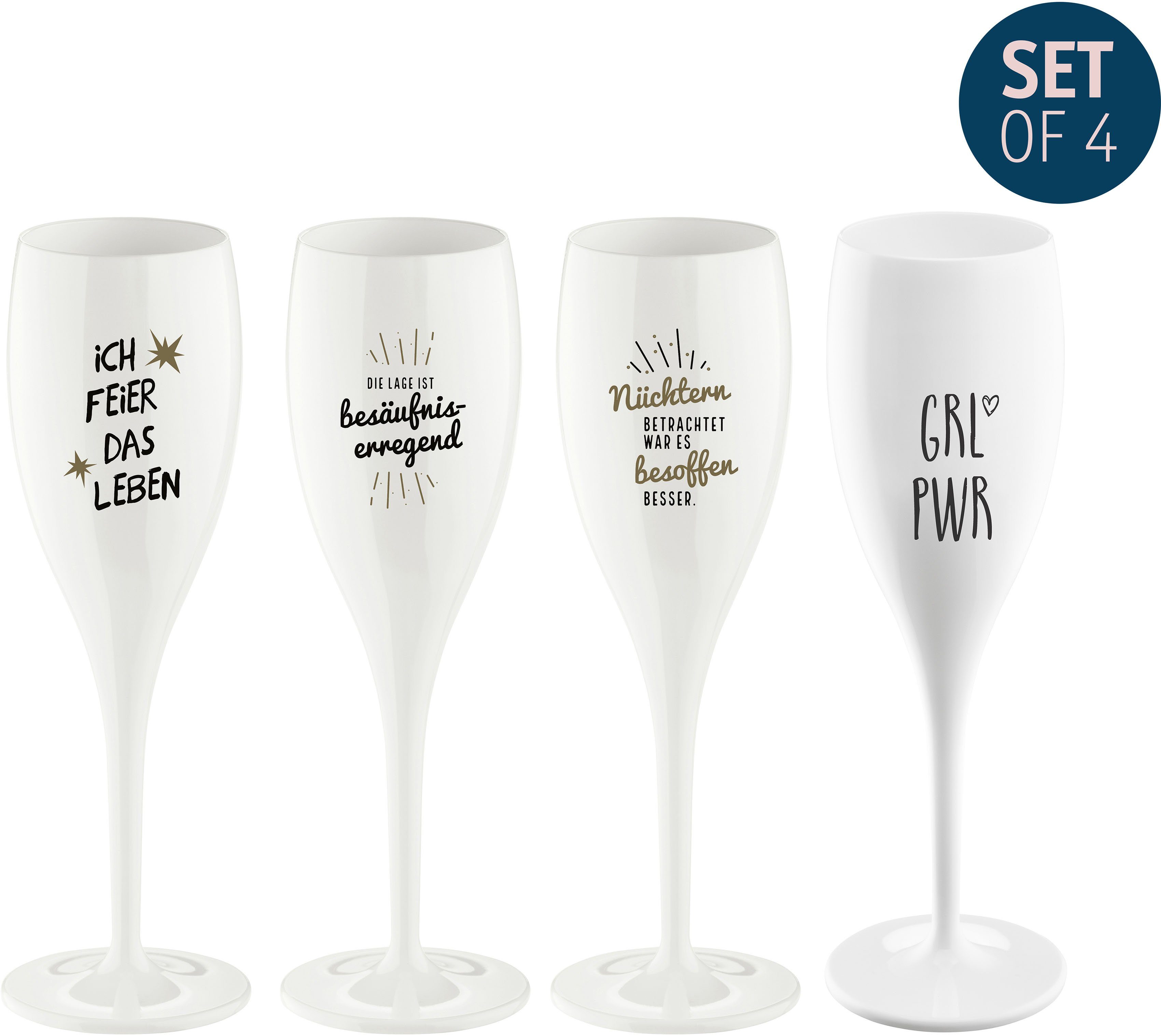 KOZIOL Sektglas »CHEERS No. 1 PARTY«, Kunststoff, recycelbar,CO2 neutrale  Produktion, 100 ml, 4-teilig, Made in Germany