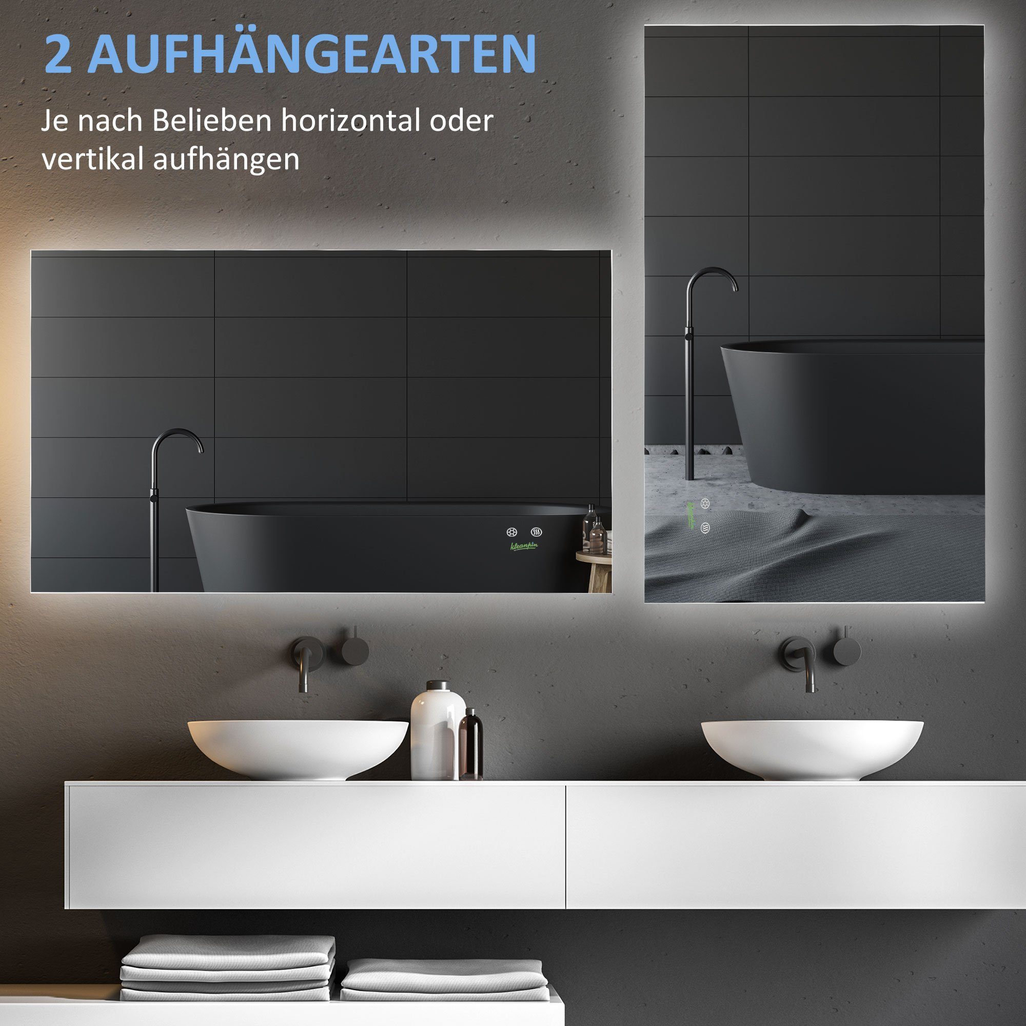 Badspiegel Kleankin x 90 60 x (Wandspiegel, Badezimmerspiegel 1 Aluminiumspiegel), cm x 1-St., 3,2 BxLxH: