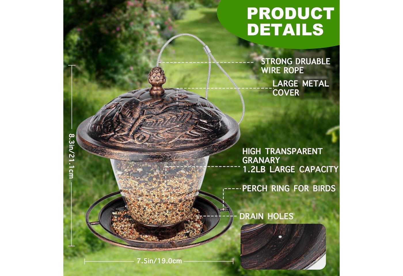 Thumbnail - LuxusKollektion Vogelhaus Vogelfutterhaus zum Aufhängen Metall Wetterfest Bird Feeder Balkon