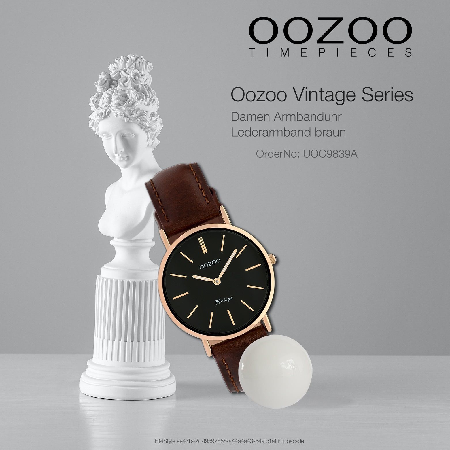 Damenuhr OOZOO Damen 32mm), Quarzuhr (ca. Oozoo Lederarmband Vintage, mittel Fashion Armbanduhr rund, braun,
