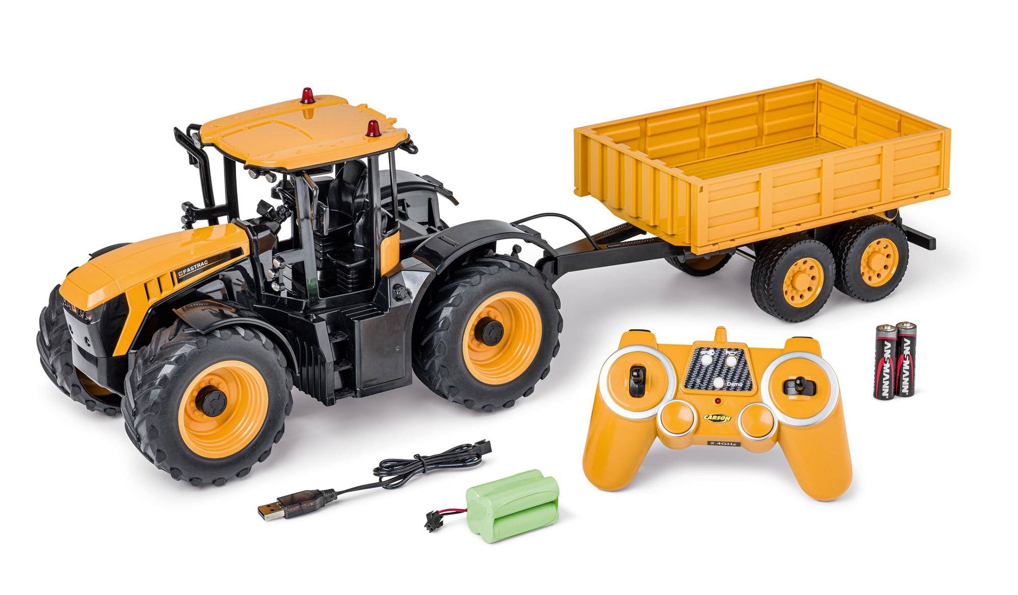 CARSON Carson RC Traktor 1:16 JCB mit Häng. 2,4Ghz 100% RTR RC-Ladegerät