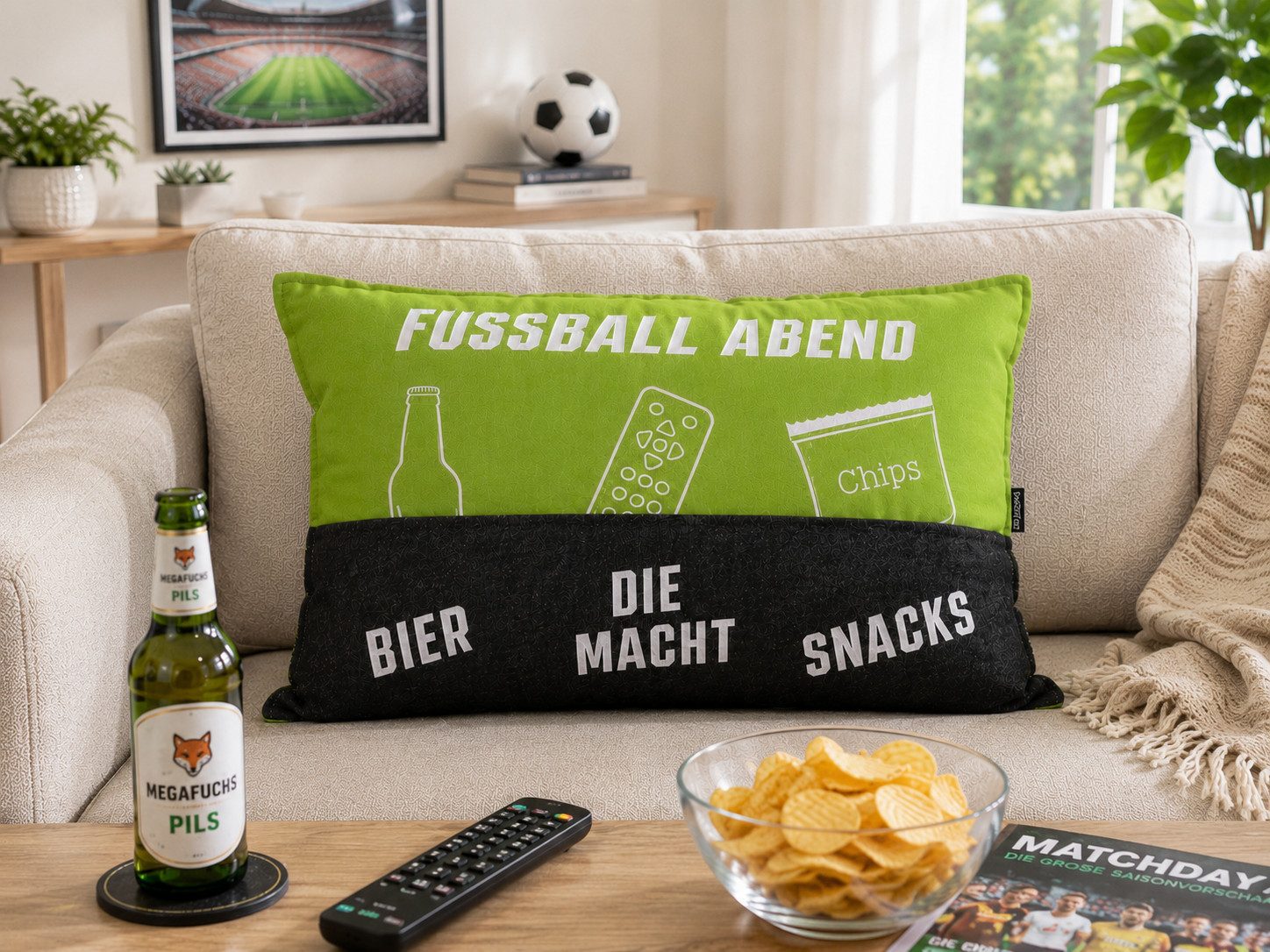 GILDE Dekokissen Fußball Kissen Matchday Lounge WM 2026 mit bestickten Fächern 39x60cm