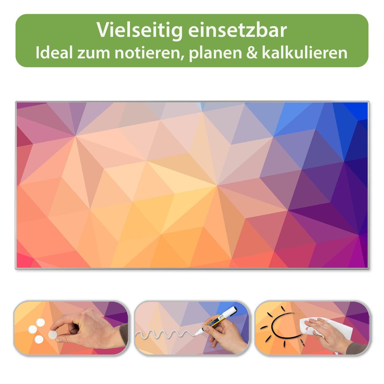 banjado Magnettafel Grau aus Stahl Querformat mit Motiv Bunte Kristalle, (inkl. 4 Magnete, Stahlmagnettafel)