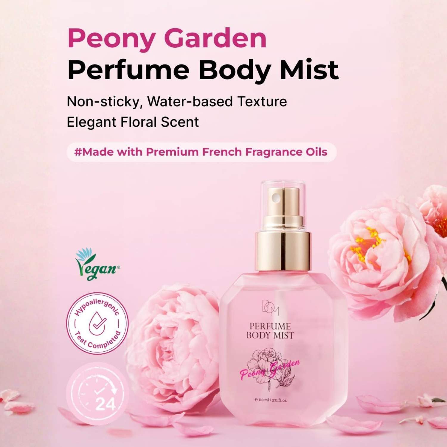 Beauty of Majesty Körperspray Peony Garden Perfume Body Mist 110ml – Pflegendes Körperparfüm mit, Pfingstrosenduft, Hyaluronsäure, Niacinamid & Ceramid NP