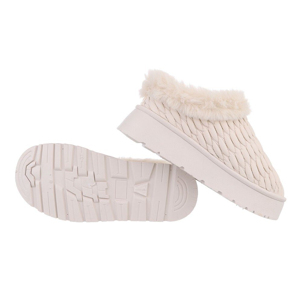 in Freizeit Creme Ital-Design Snowboots Flach Damen Hausschuhe Plateaustiefeletten