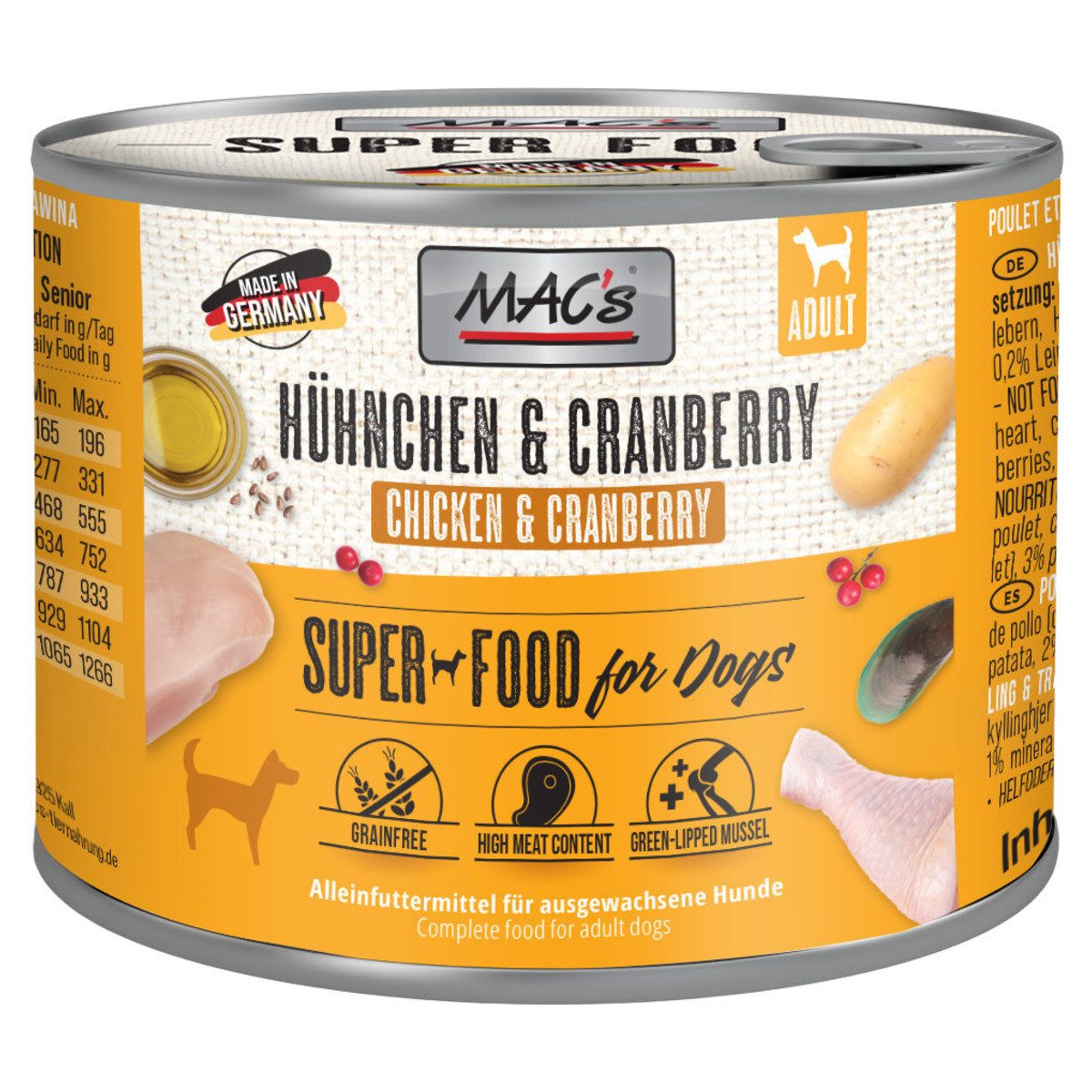 MAC'S Hühnchen & Cranberry 200 g - 6 Stück, Nassfutter für: Hund