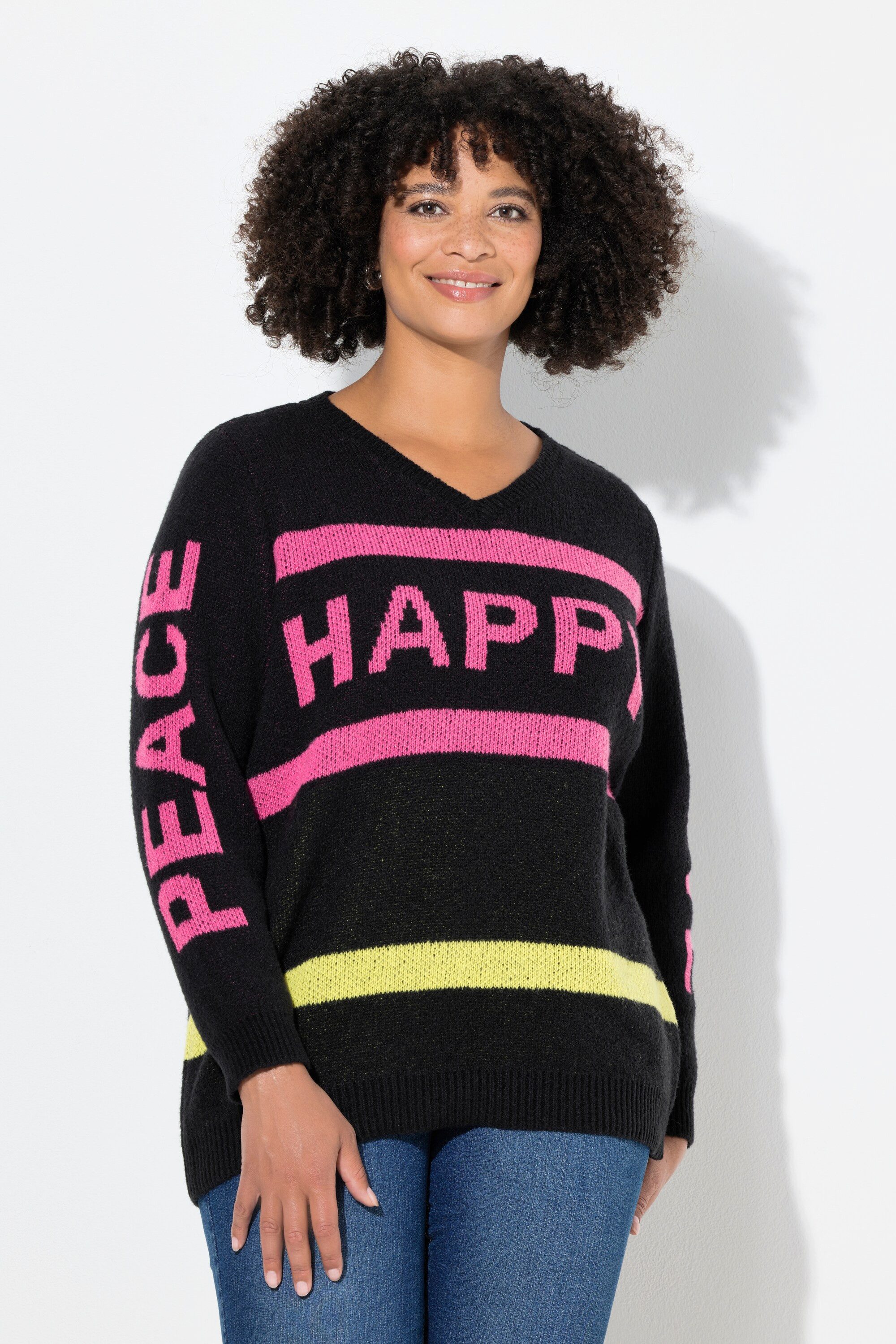 Strickpullover Pullover Happy Straight Fit Schriftzüge