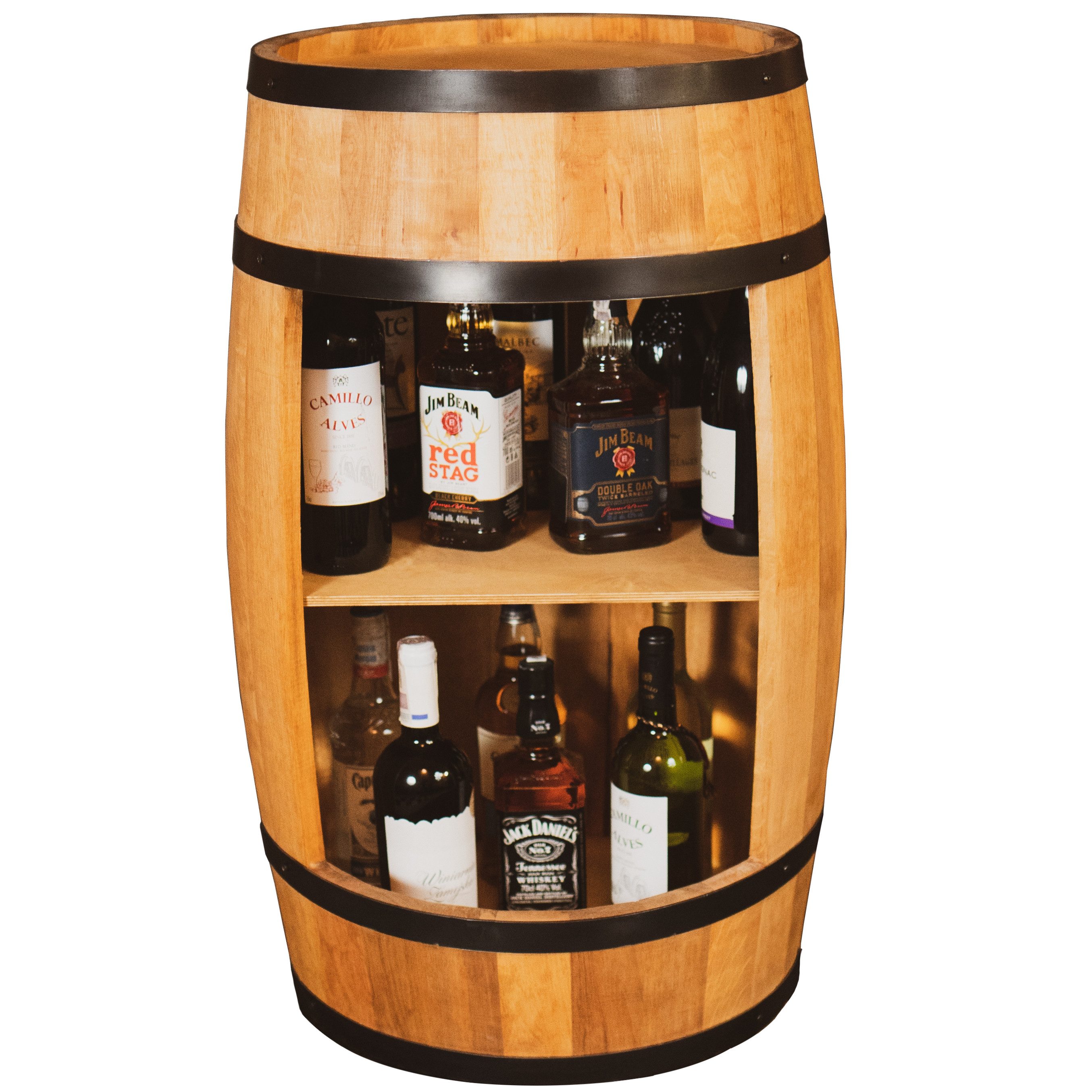 Allzweckkiste Holzfass Eichenoptik Hausbar LED Minibar Weinfass Design 80 cm Vintage (Set)