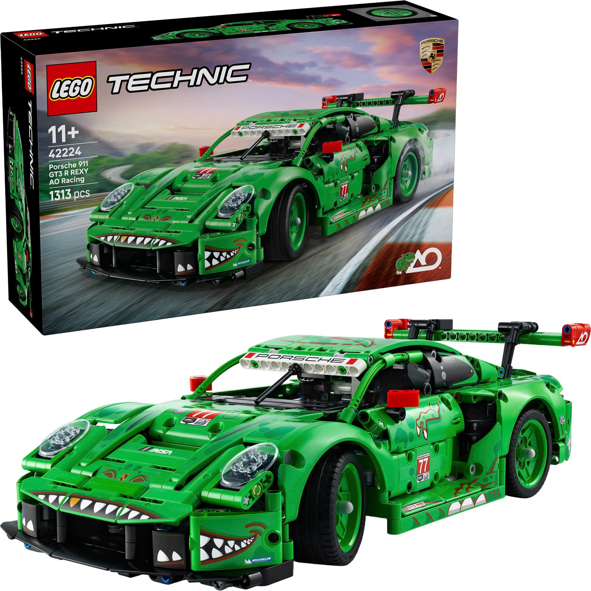 LEGO® Porsche 911 GT3 R REXY AO Racing Rennwagen (42224), LEGO Technic Konstruktionsspielsteine, (1313 St)