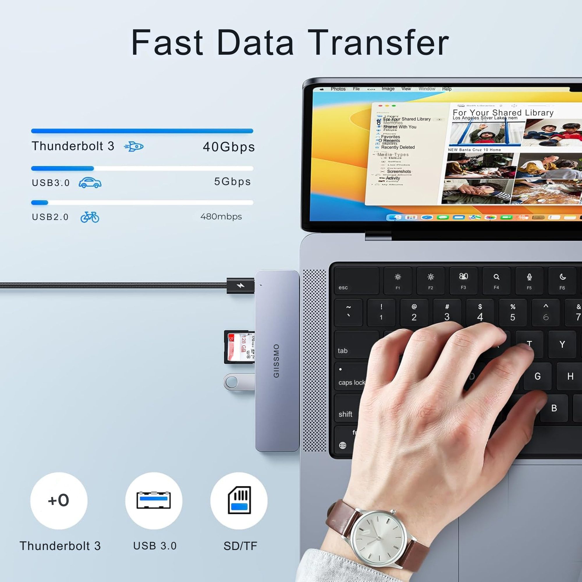Vivitar 7-in-1-USB-C-Hub für MacBook mit Thunderbolt 3, 4K-HDMI, 3× USB 3.0 USB-Adapter USB-C zu USB-C, mit SD- und microSD-Kartenleser, 100 W PD, Multi-Port-Do – Bild 5 von 5