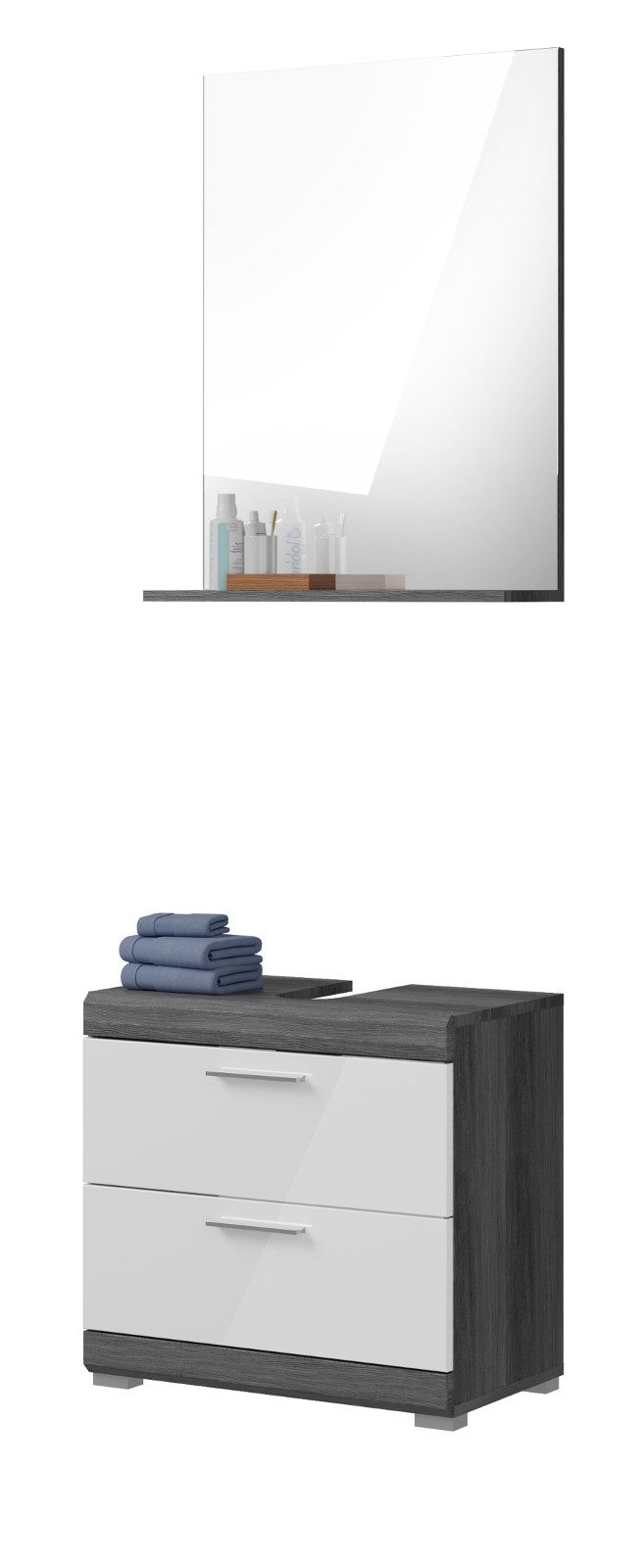 Inn.Furn Badezimmer-Set Shawn, (Badmöbel in weiß Hochglanz und grau, 2-St., Breite 60 cm), Schubkästen mit Vollauszug