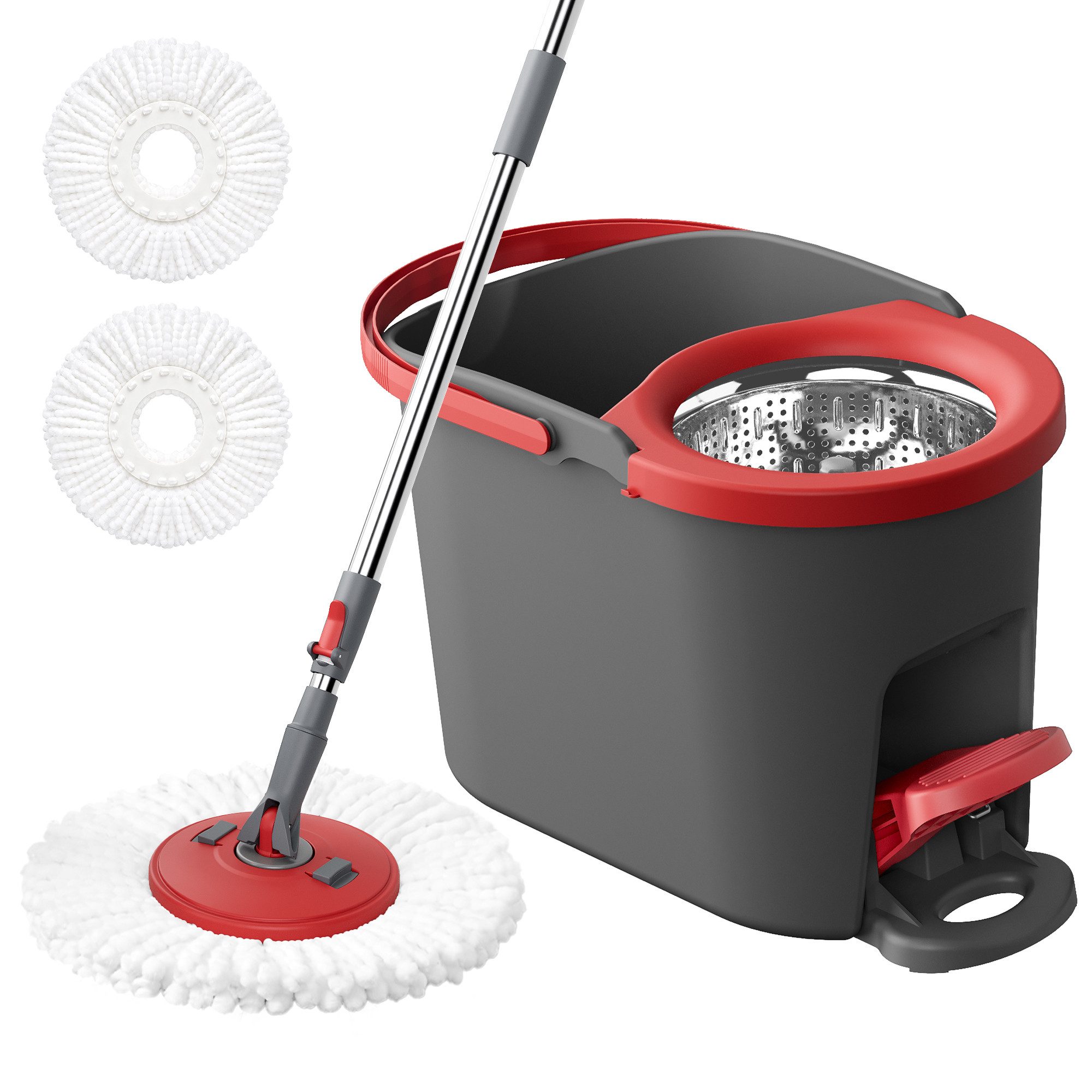 SONGMICS Wischmopp-Set mit Eimer, Putzeimer mit Pedal und Auswringfunktion, (2-St), Teleskopstiel 122,5-150 cm, 360°-Drehkopf, 3 Mikrofaserbezug