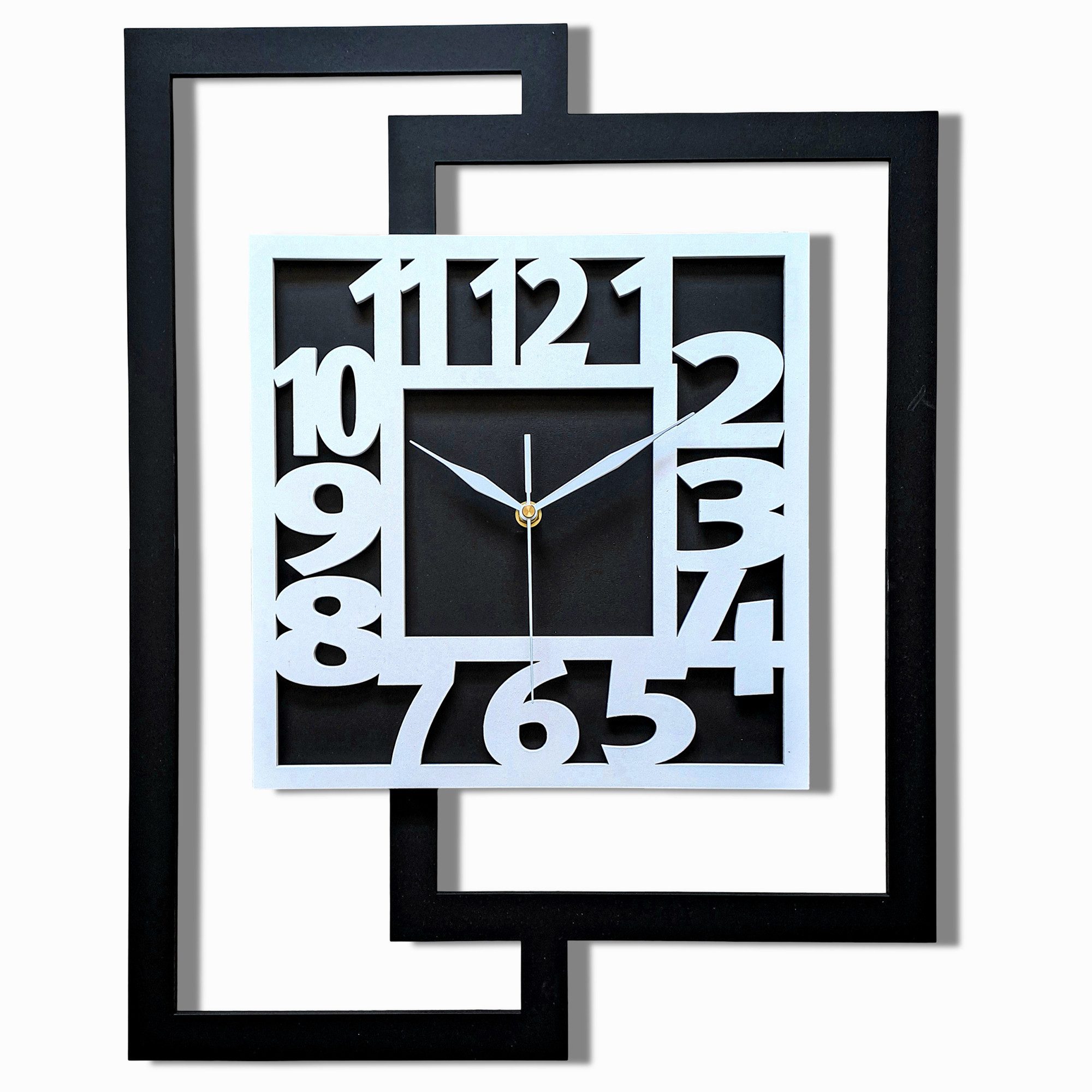 ORNAMENTI Wanduhr Grosse, moderne, geometrisch, Holz, hingucker, rechteckig hochkant (vertical, loft, ohne Ticken, Wanddeko, Holzdeko, leise / lautlos)