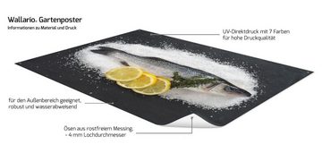 Wallario Sichtschutzzaunmatten Fischmenü - Frischer Fisch auf Salz mit Zitronen