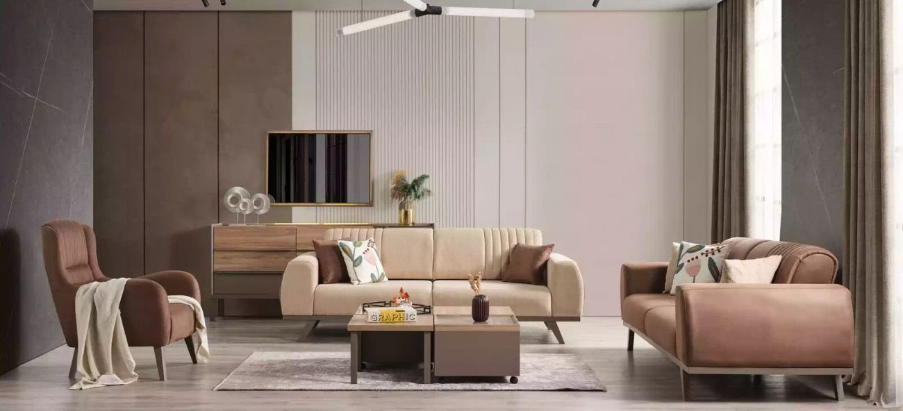 Made Dreisitzer Teile, Luxus JVmoebel Stoff 3-Sitzer Italy Beige in Sofa Stoffsofas Sitzer 1 Couchen Couch, 3